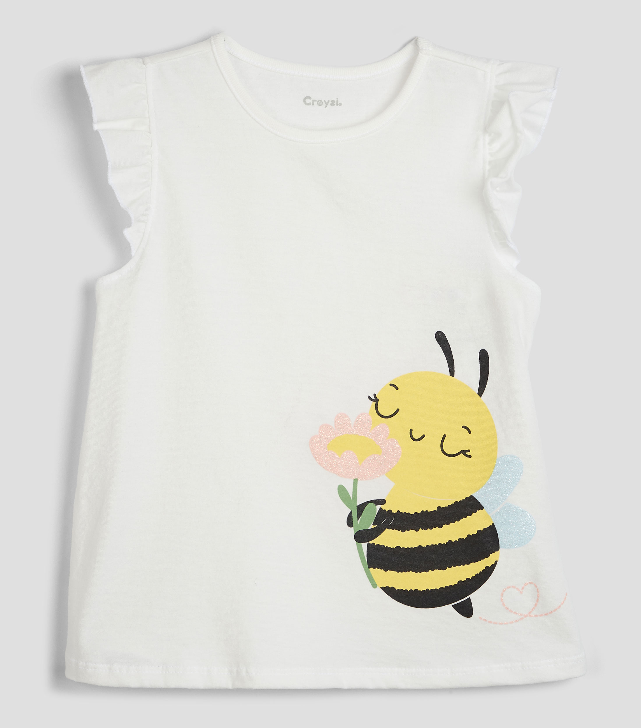 Playera cuello redondo sin mangas estampada Niña