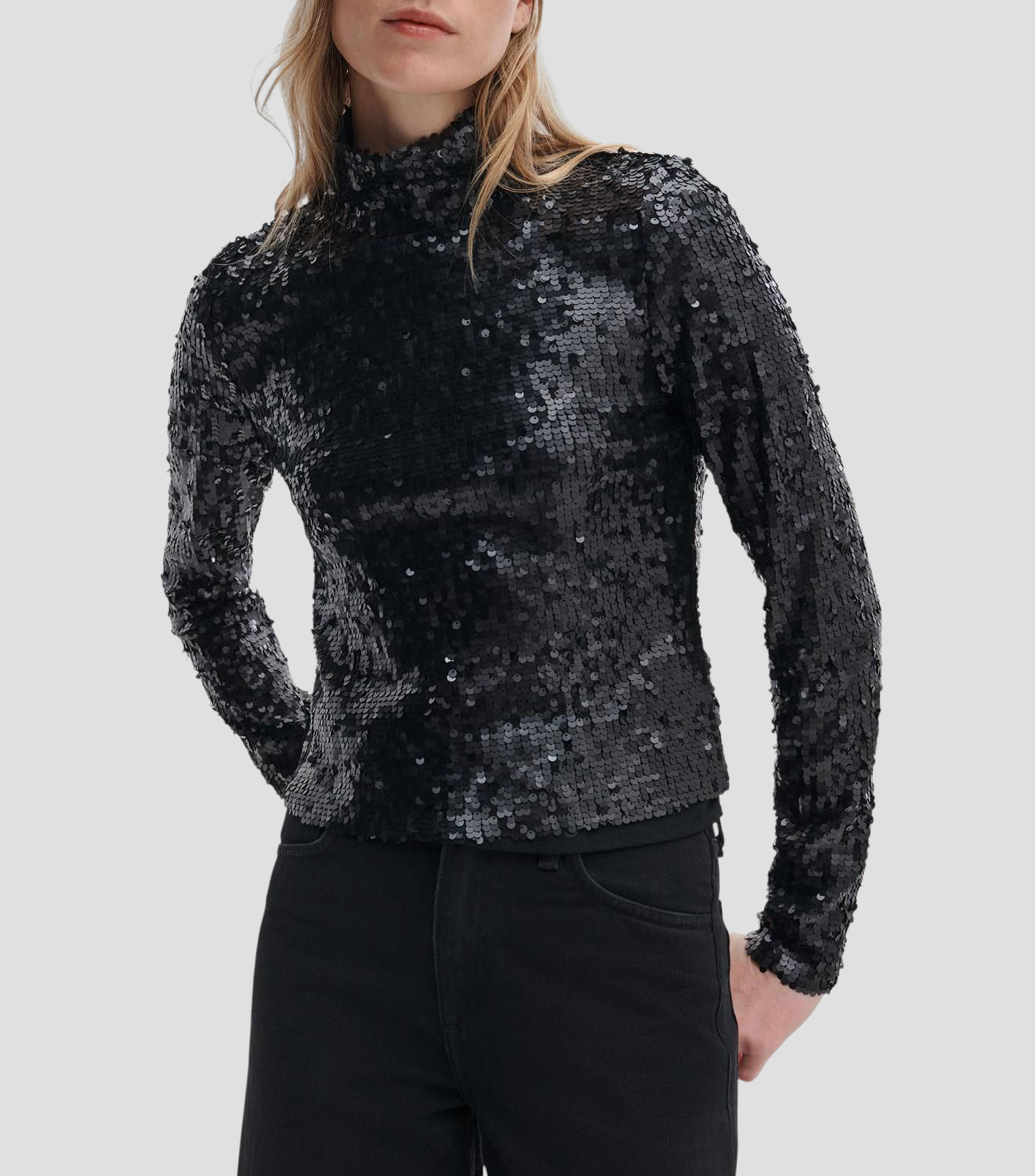 Blusa con lentejuelas y manga larga Mujer