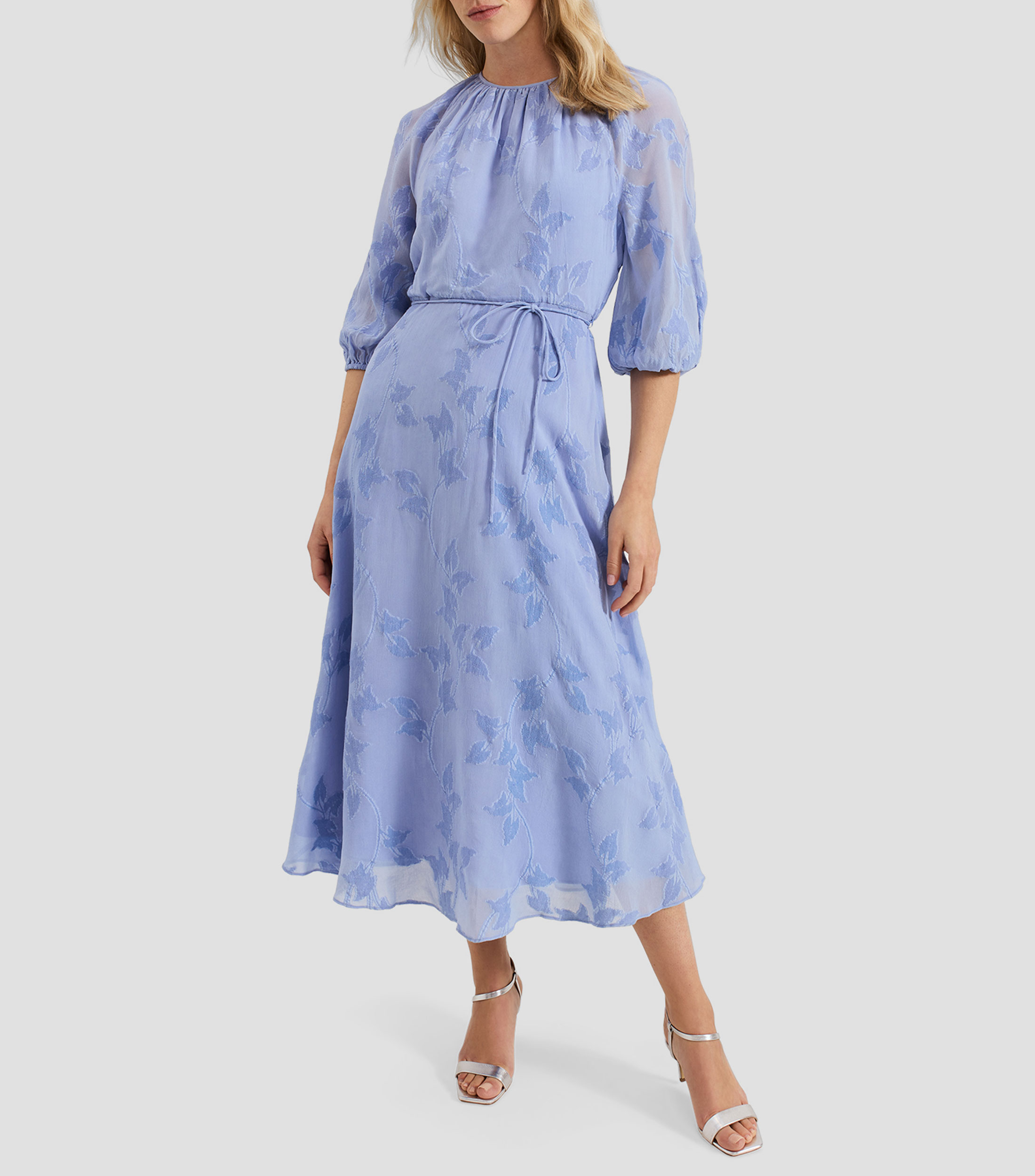 Vestido midi con flores y manga 34 Liona Mujer