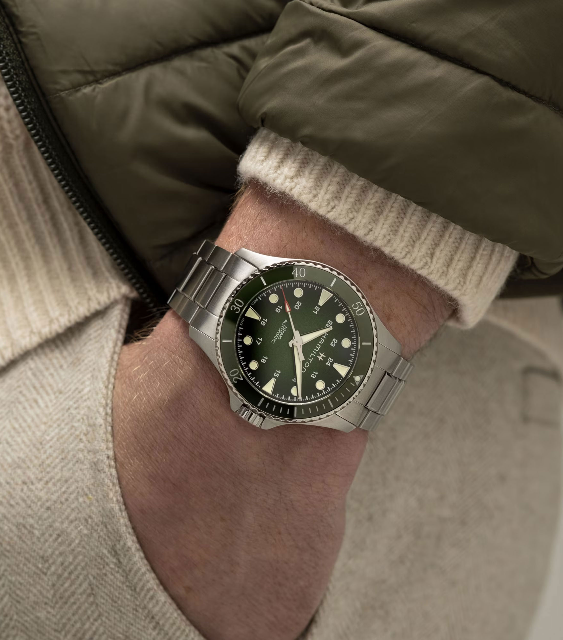 Reloj Unisex Khaki Navy Casual Verde, Plateado