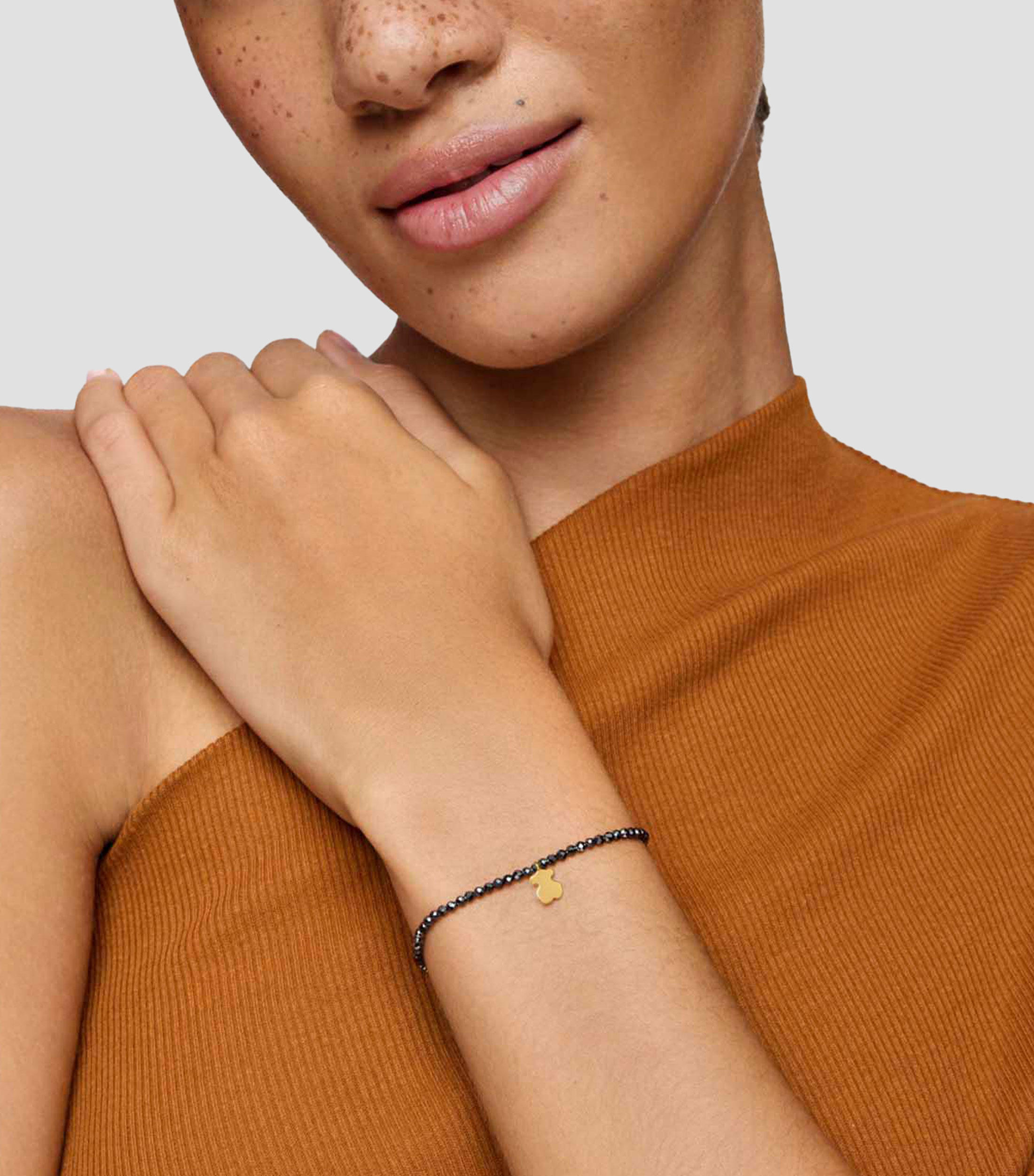 Pulsera Elastica con Bolas Facetadas de Hematita Motivos Mujer