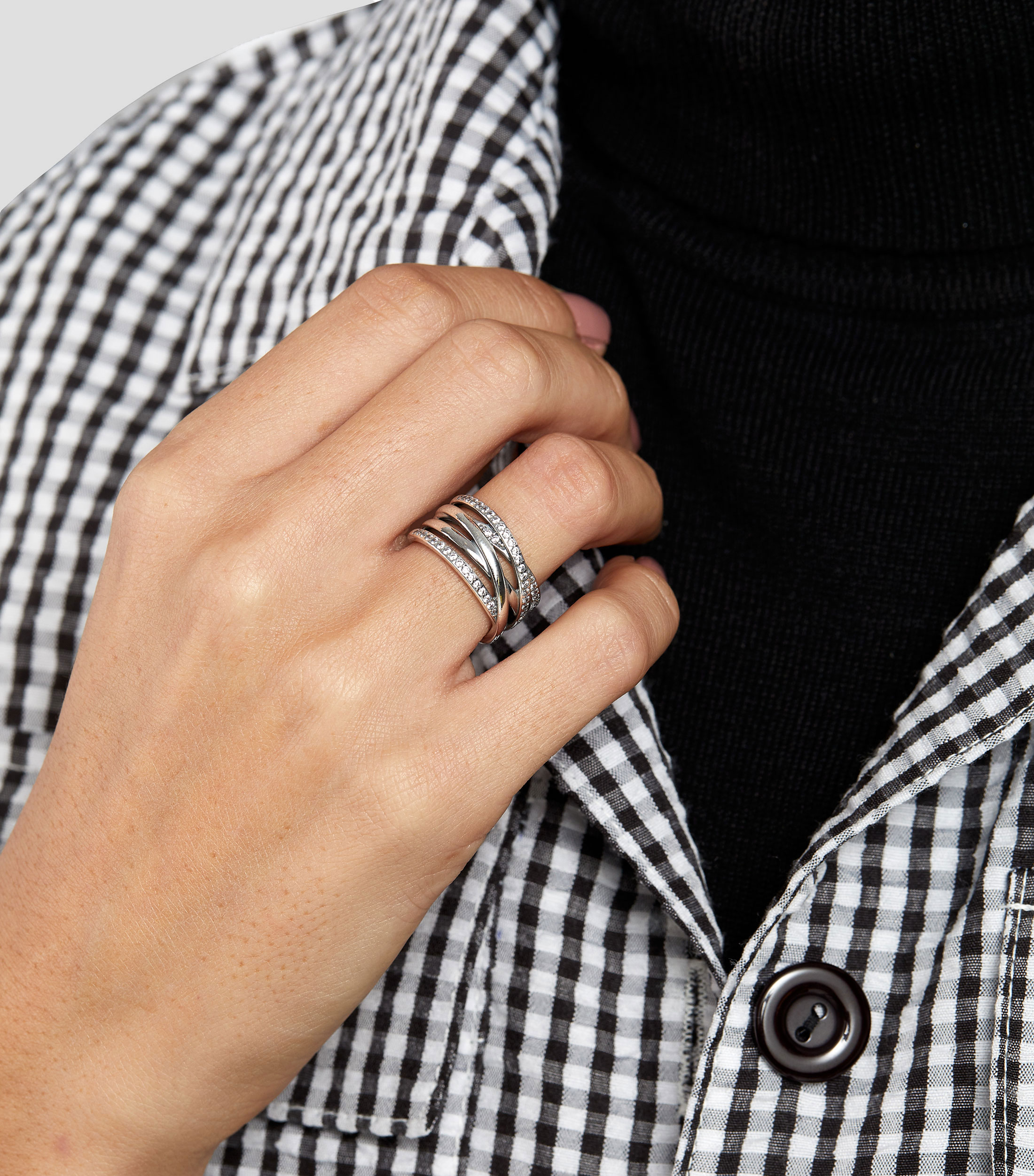 Anillo ancho en plata .925 Rose con circonitas Mujer Talla: 50