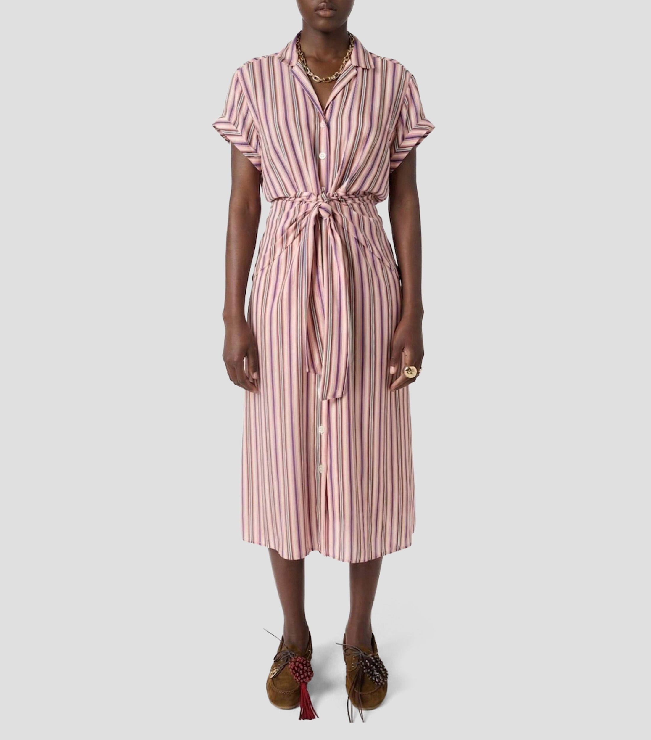 Vestido midi manga corta rayas Mujer