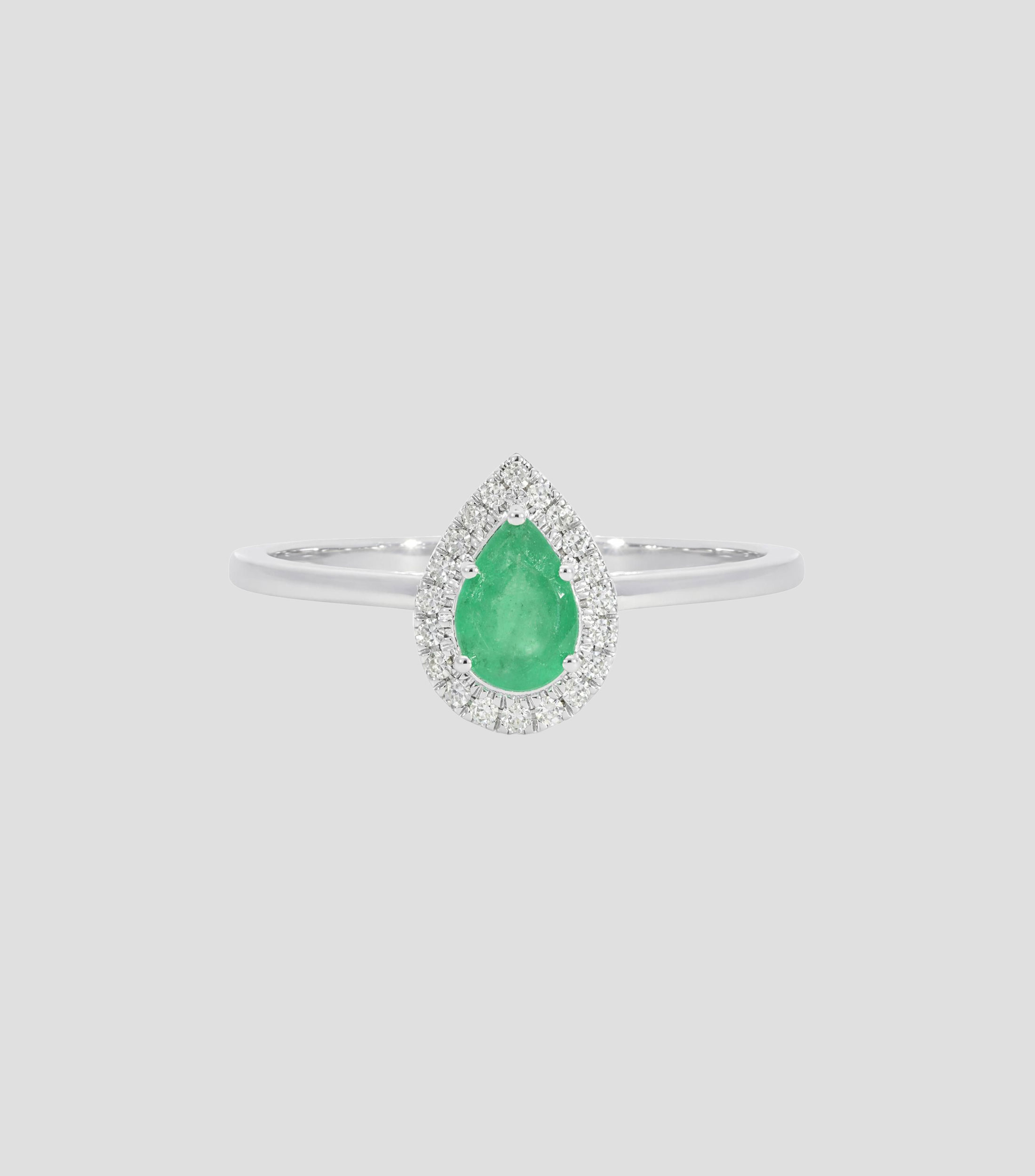 Anillo en Oro de 14 Kilates con Esmeralda y Diamantes Mujer
