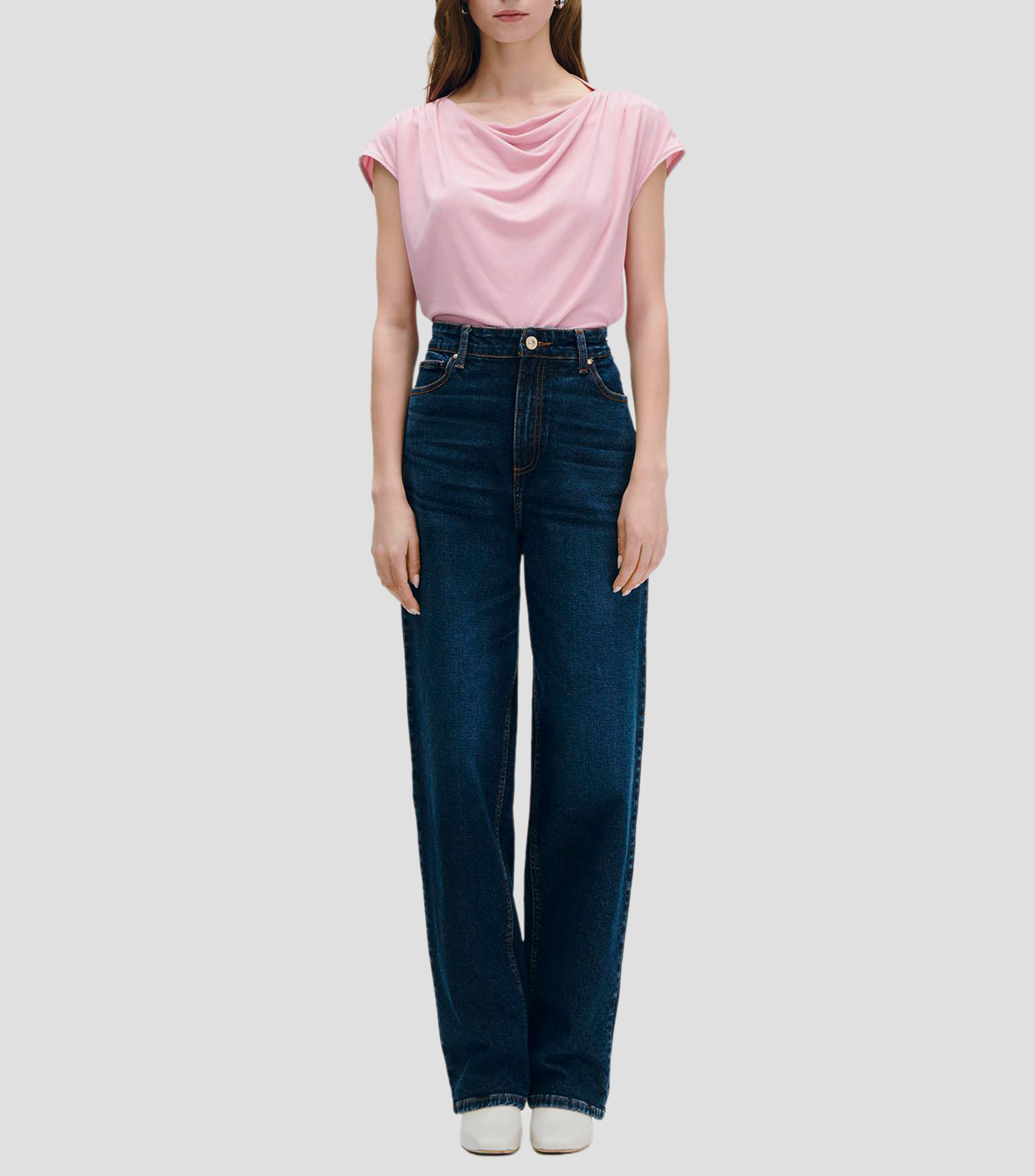 Blusa De Punto Palo De Rosa Escote Drapeado Mujer