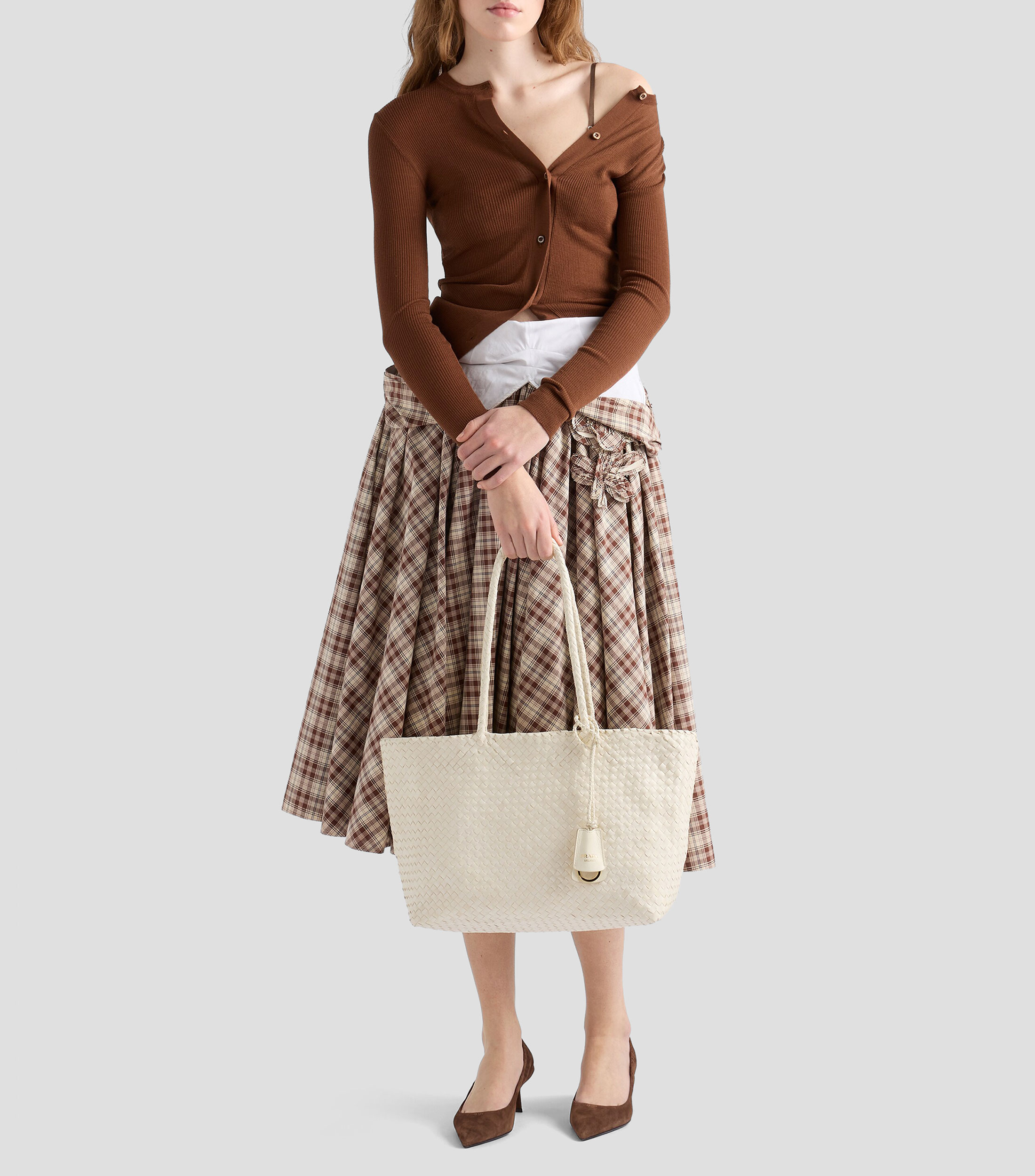 Bolsa Tote Blanca en Piel, Mujer