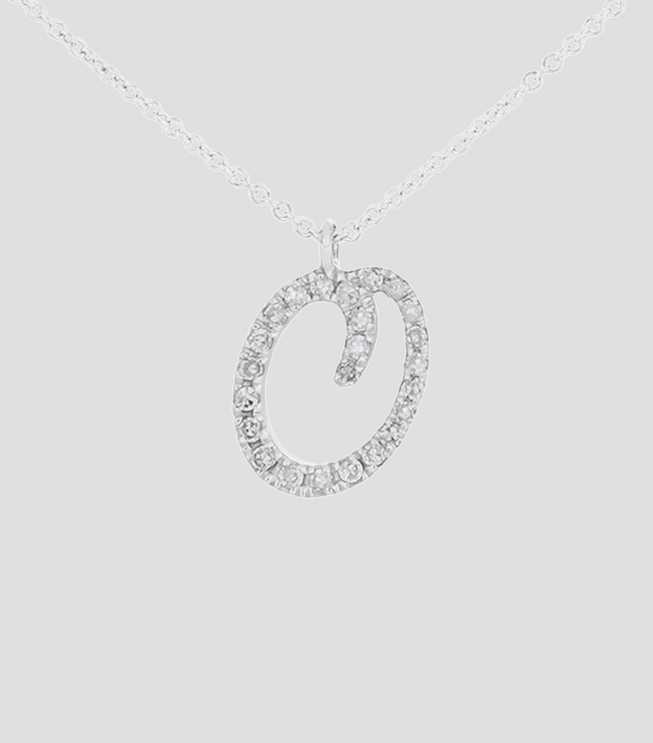 Dije Letra O en Oro blanco de 14 kilates Iniciales con diamantes Mujer