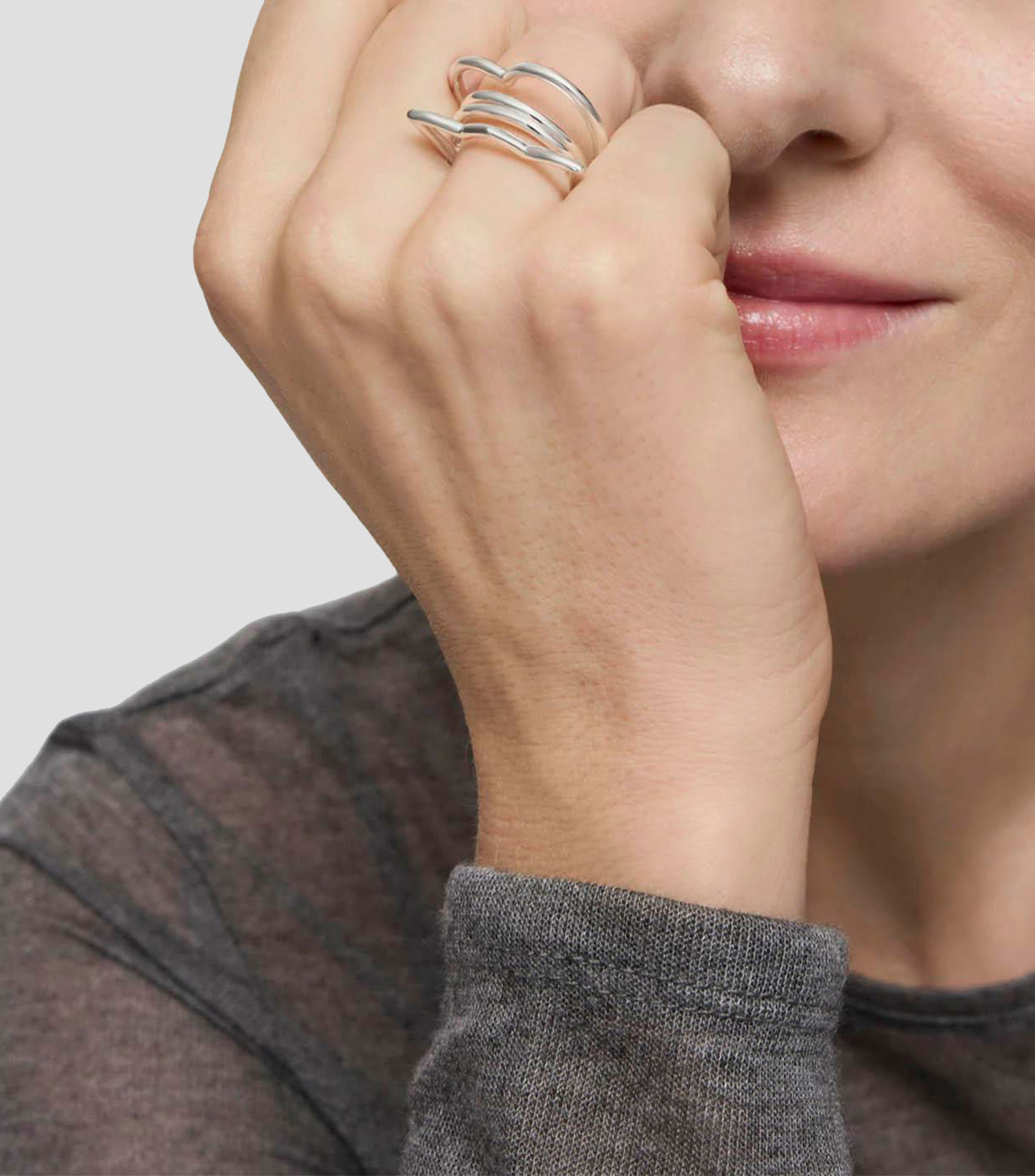 Anillo múltiple Straight en plata Mujer