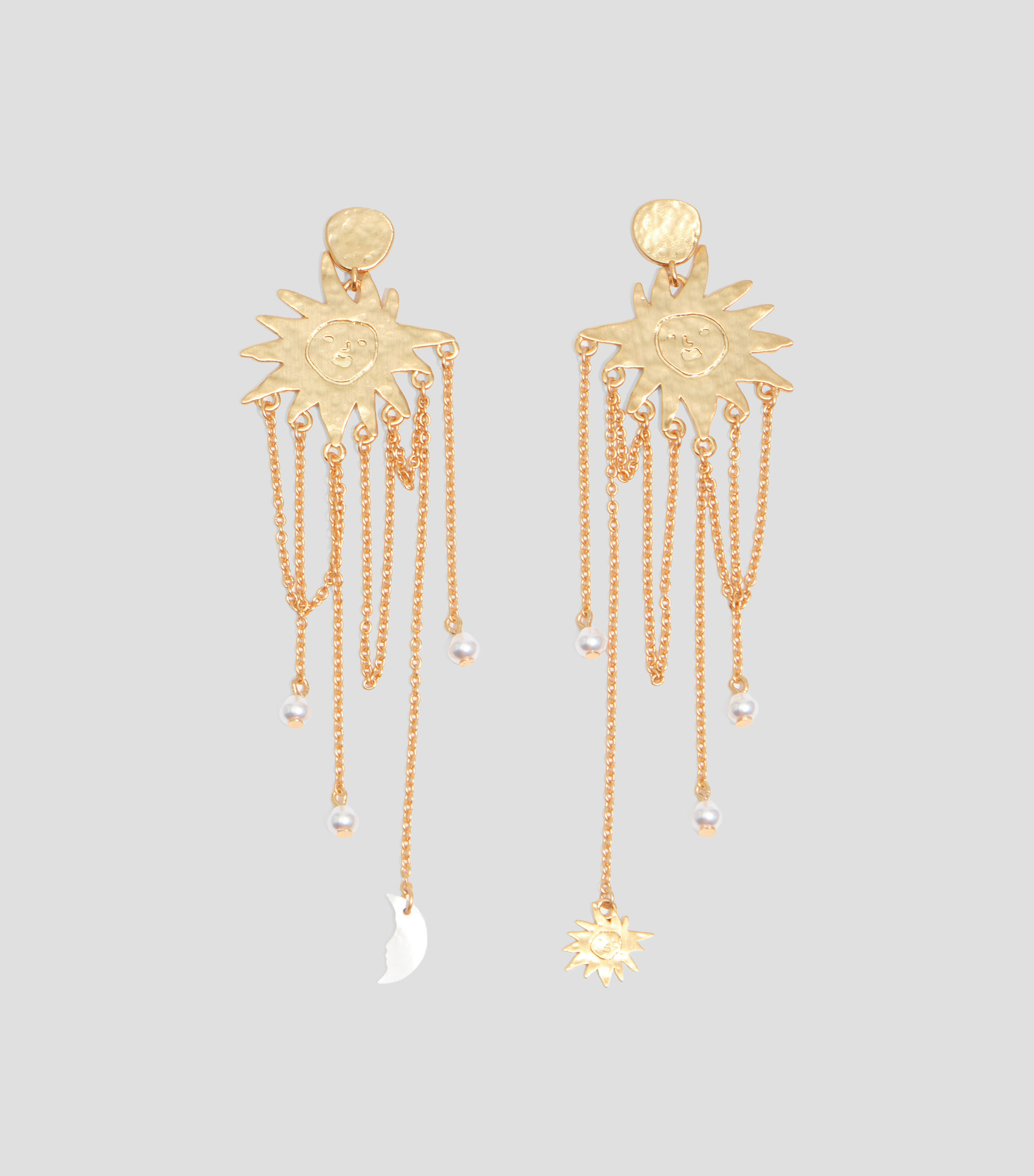 Pendientes sol cadenas dorado cepillado Mujer