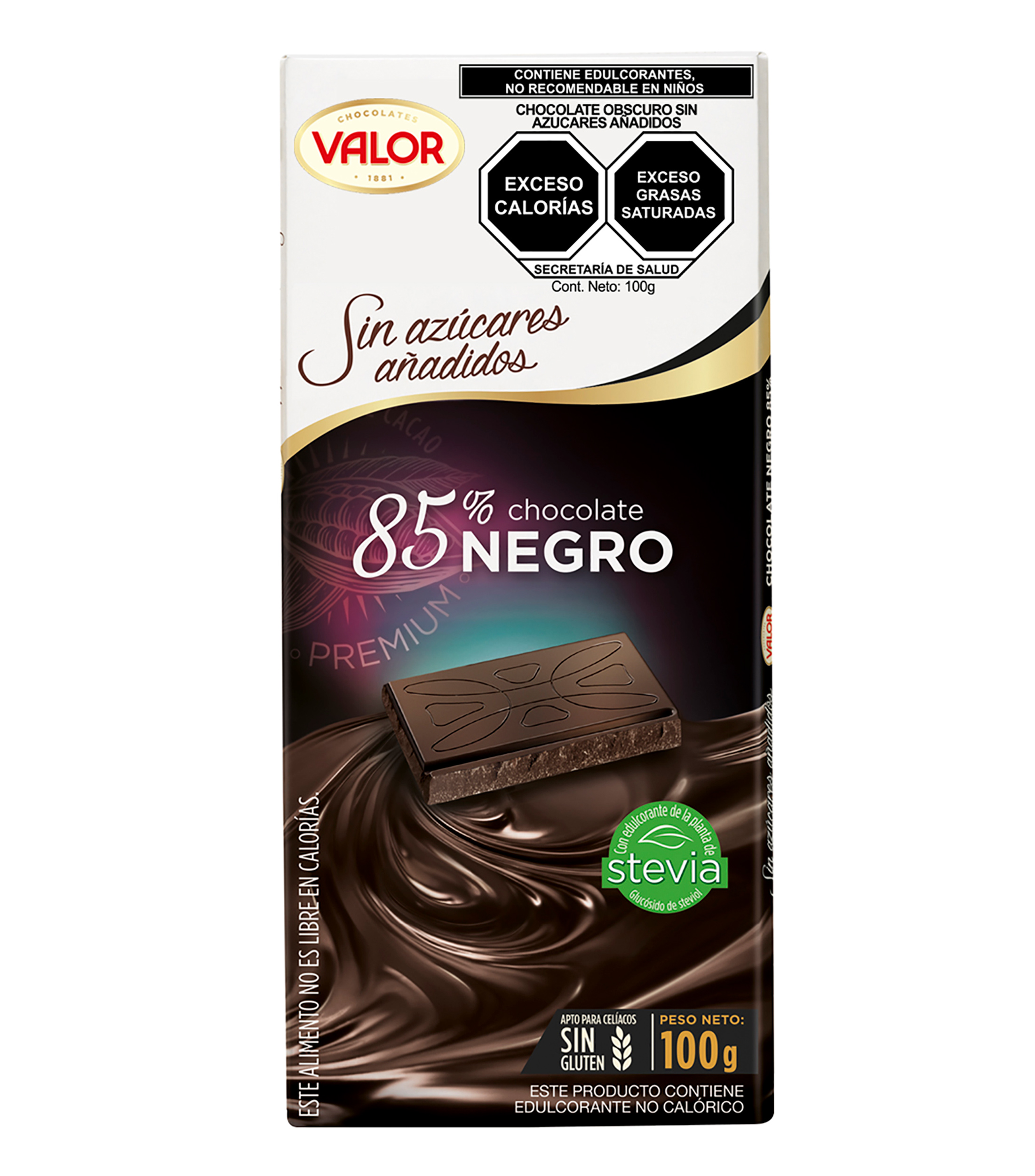 Chocolate Amargo 85 Amargo Puro sin Azucar, 100 g