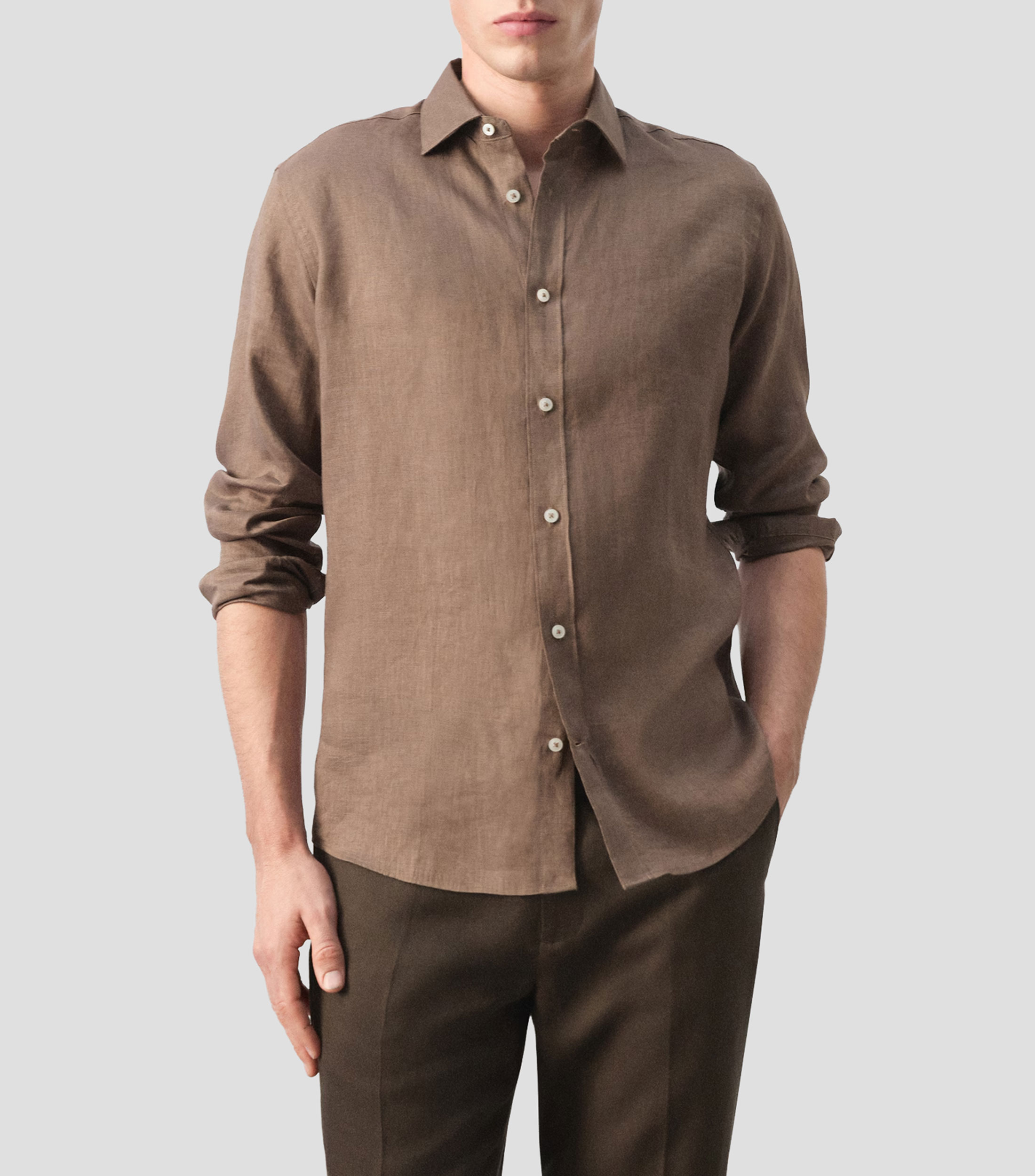 Camisa lisa manga larga Hombre