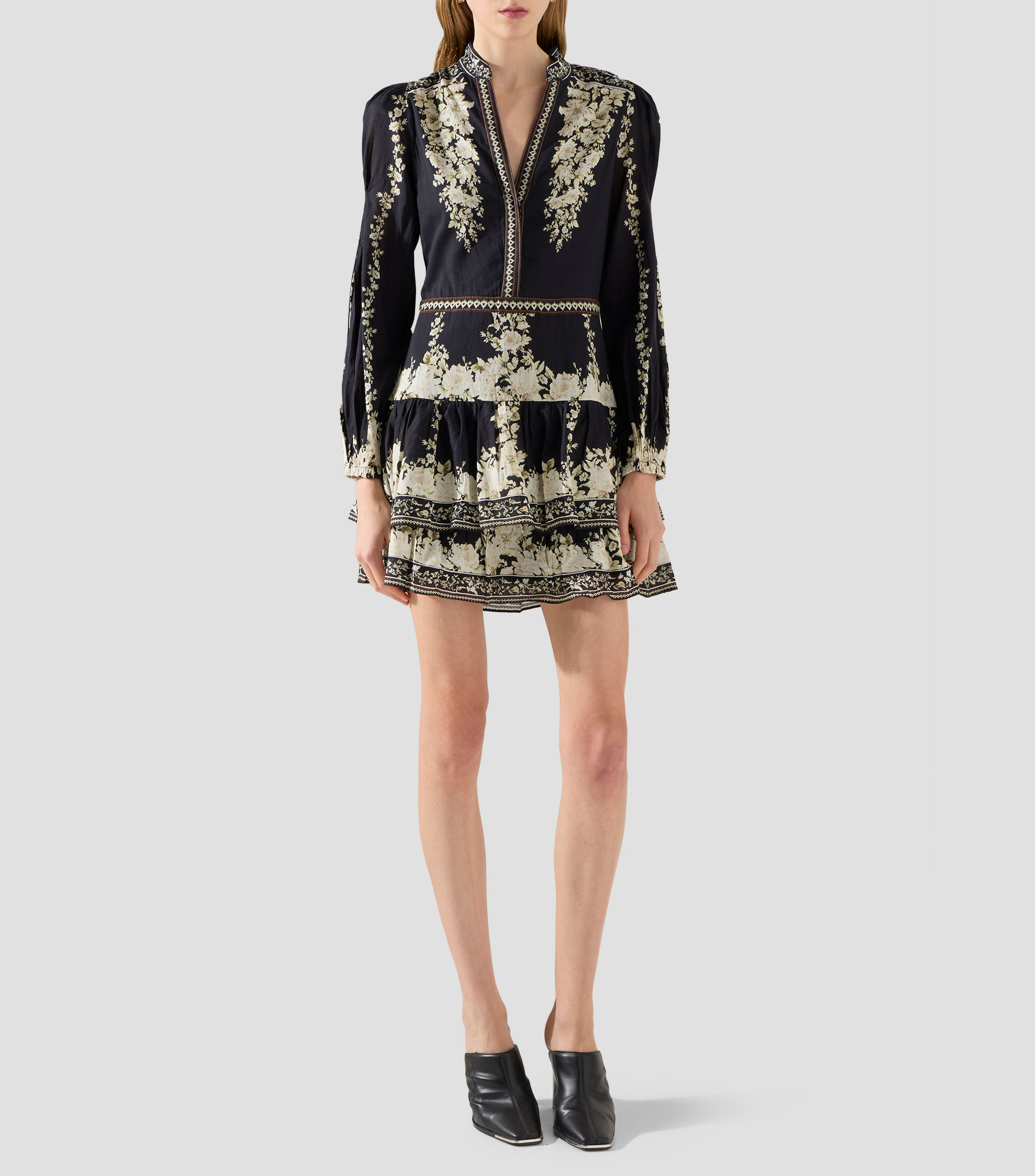 Vestido corto manga larga estampado Mujer