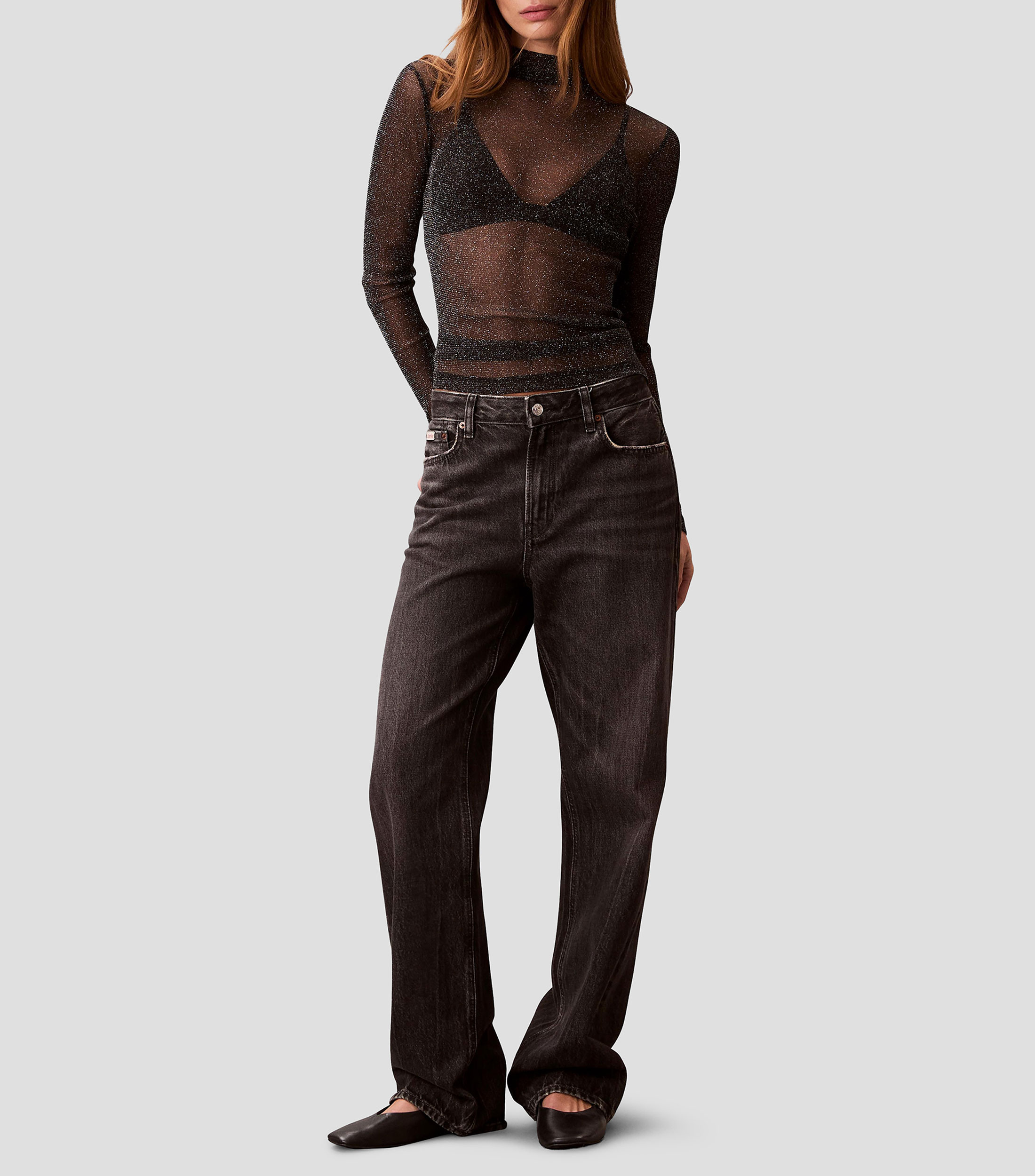 Blusa transparente lisa manga larga Mujer
