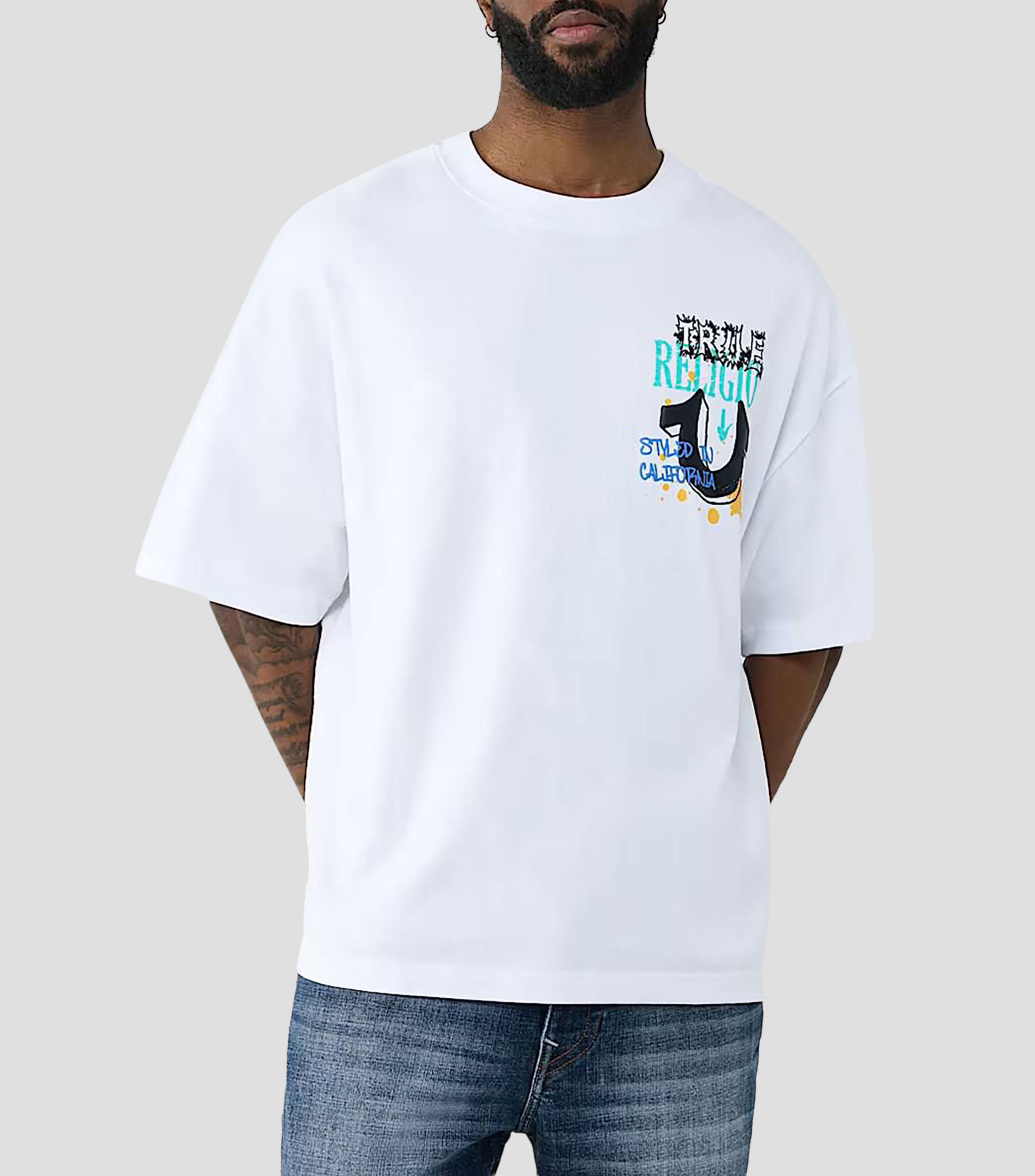 Playera cuello redondo manga corta con estampado Hombre