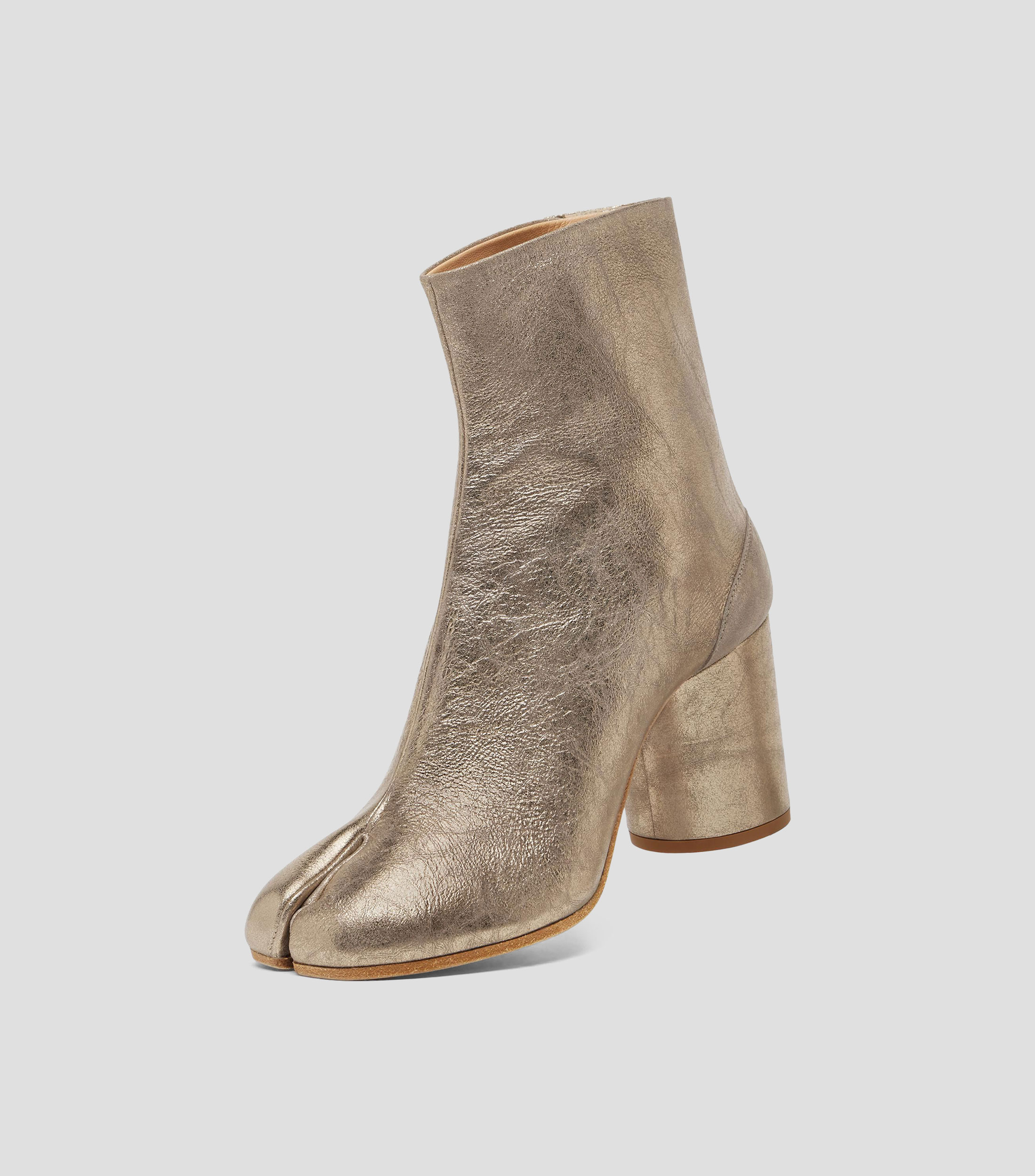 Botines Tabi en piel con tacón alto y ancho metalizados Mujer