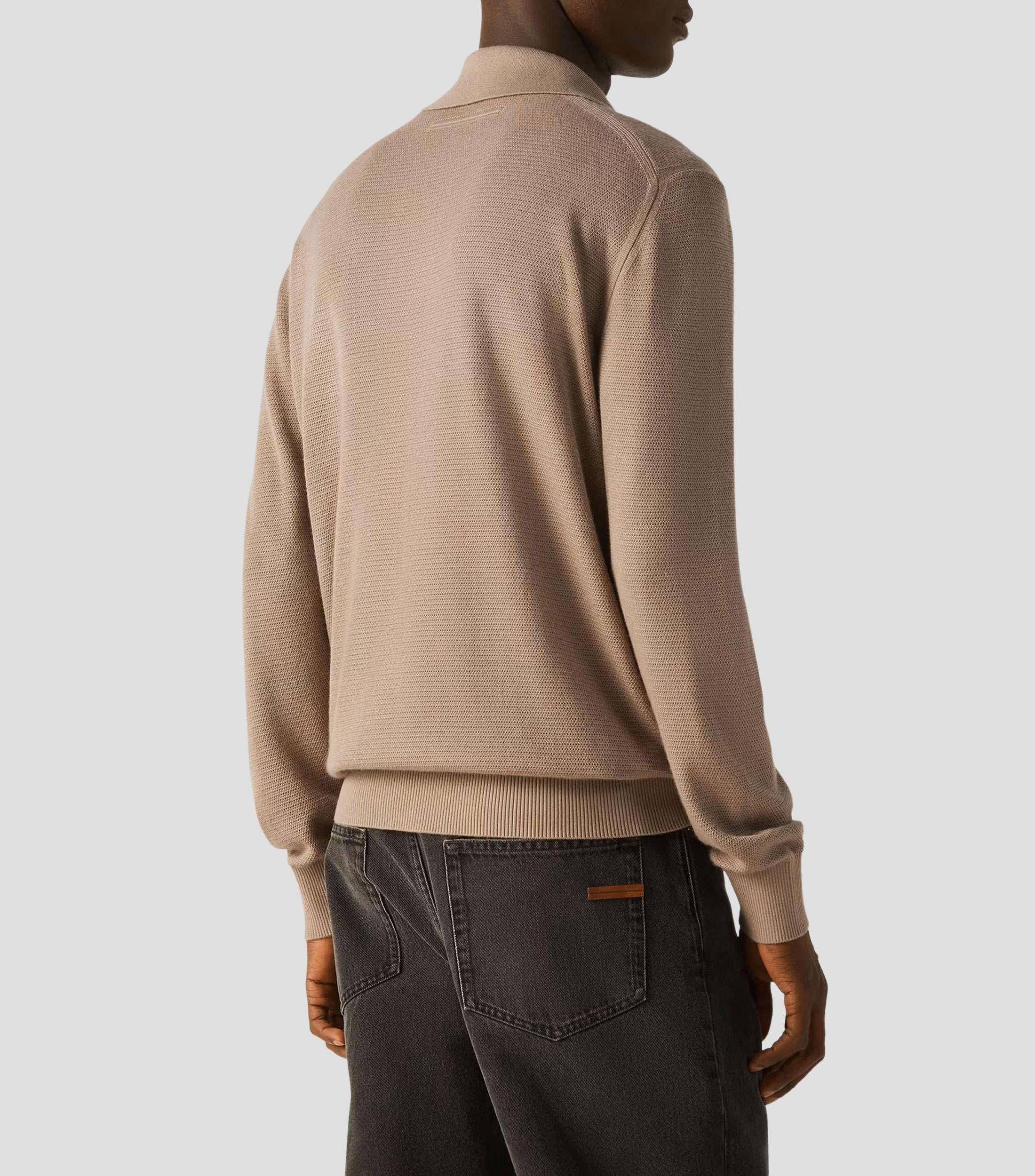 Playera tipo polo con manga larga lisa Hombre