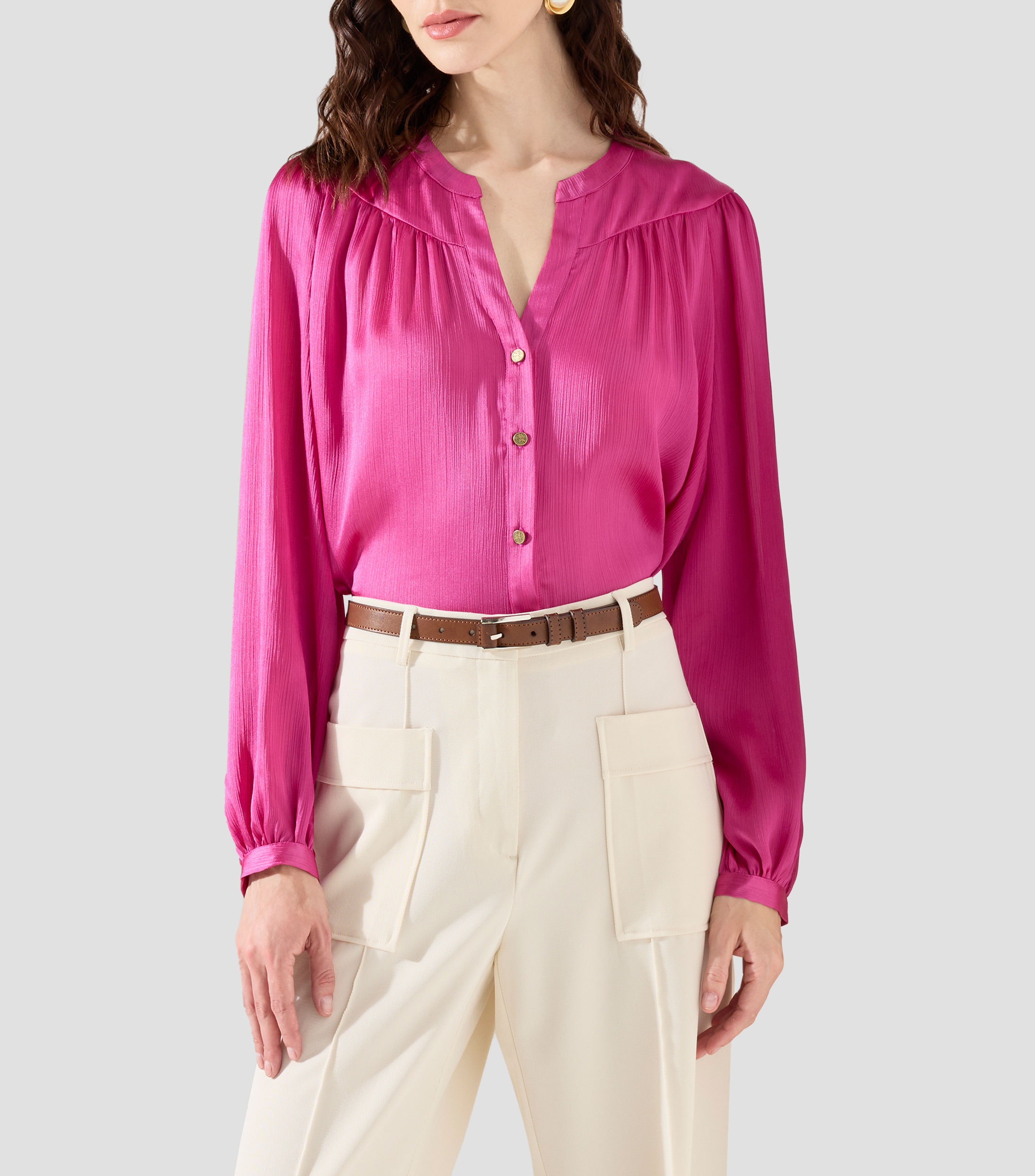 Blusa lisa con manga 3/4 Mujer