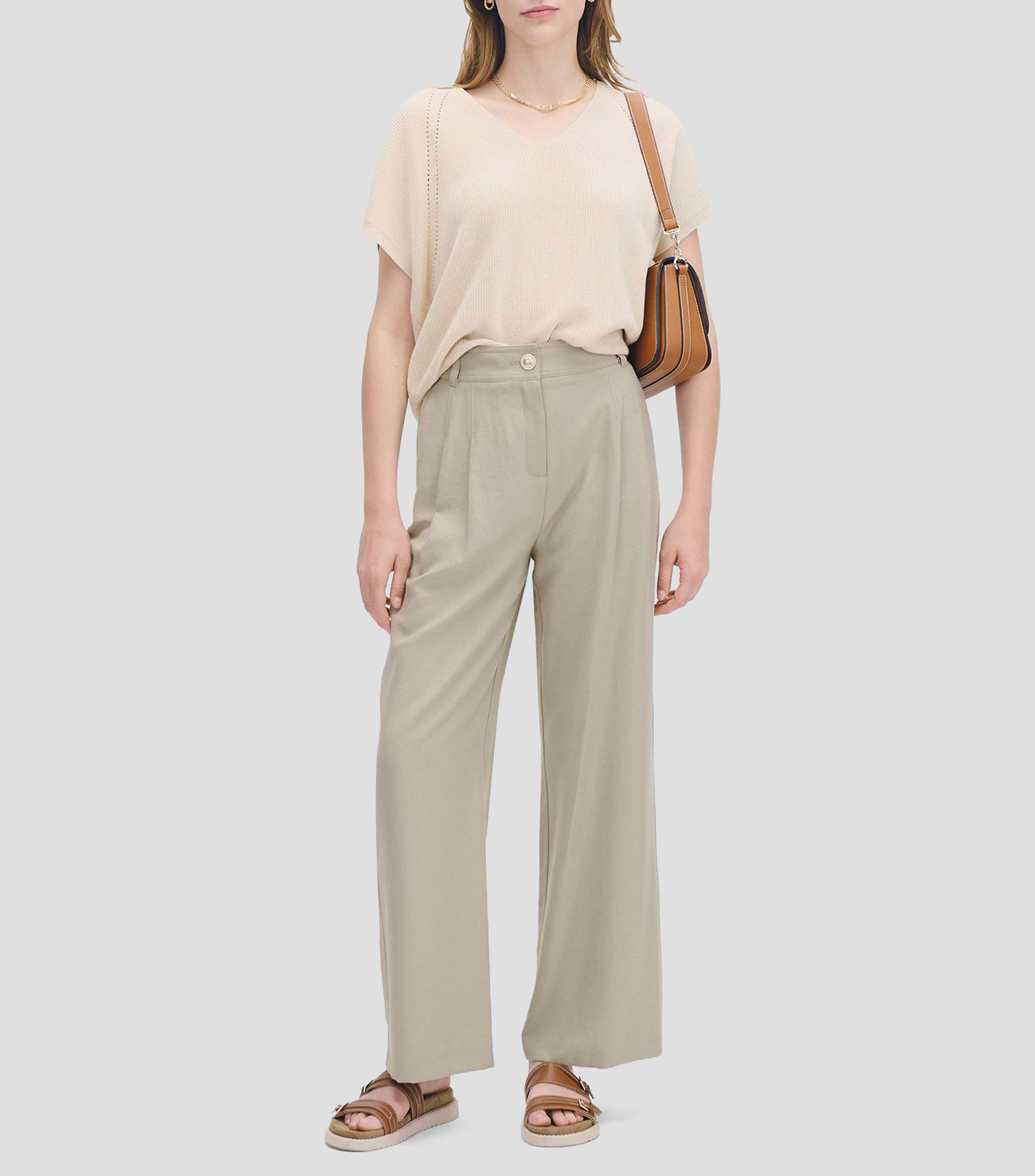 Pantalón wideleg tiro alto con pinzas Mujer