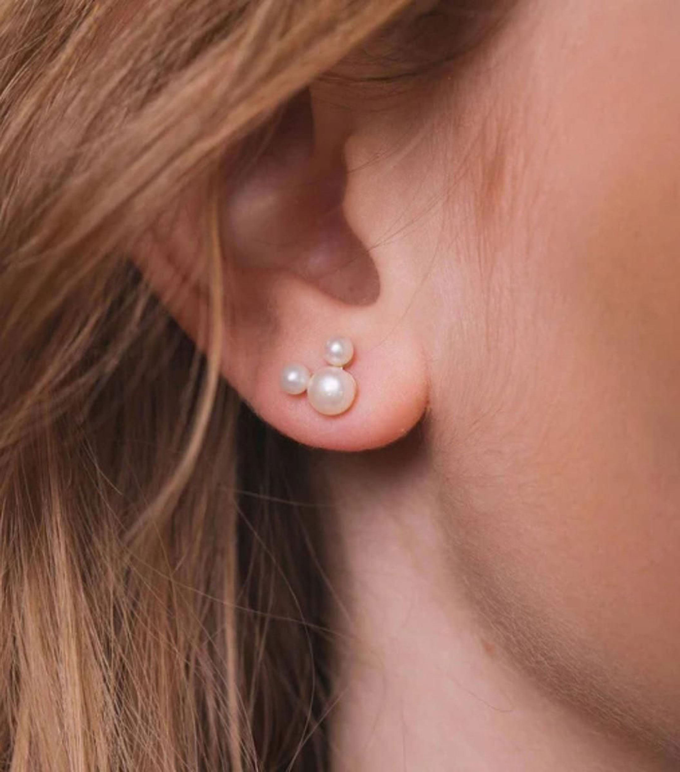 Aretes en Oro de 14 Kilates Mickey con perlas Niña