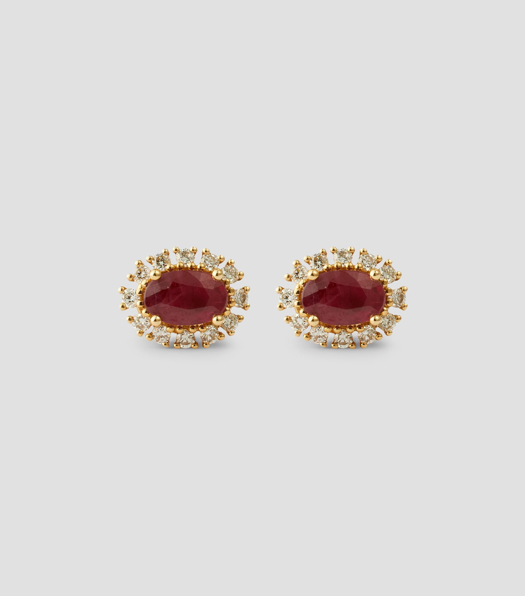 Broqueles en oro amarillo de 14 kilates con rubi y diamantes Mujer