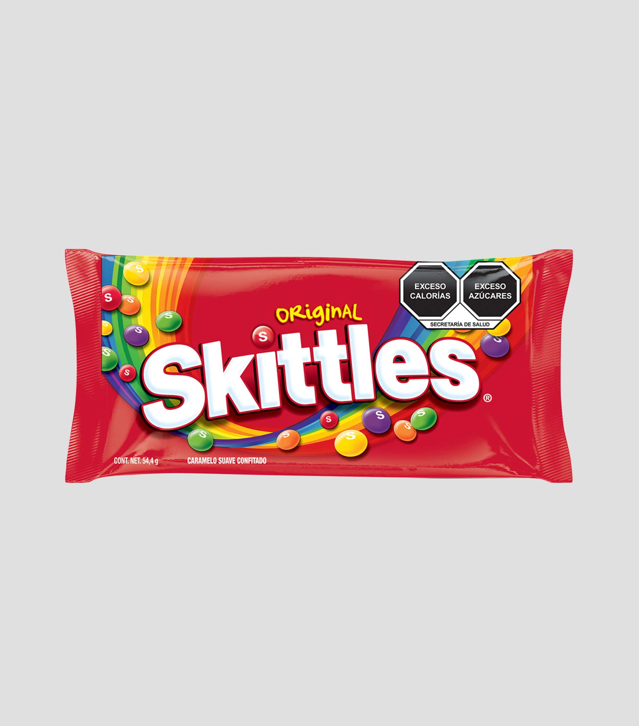 Compra mínima 2 piezas. Skittles Original; Caramelo suave con sabor fresa, limón, uva, naranja y manzana verde. Con azúcar. En este artículo no es posible realizar devoluciones ni cambios. ¡Gracias por tu comprensión!