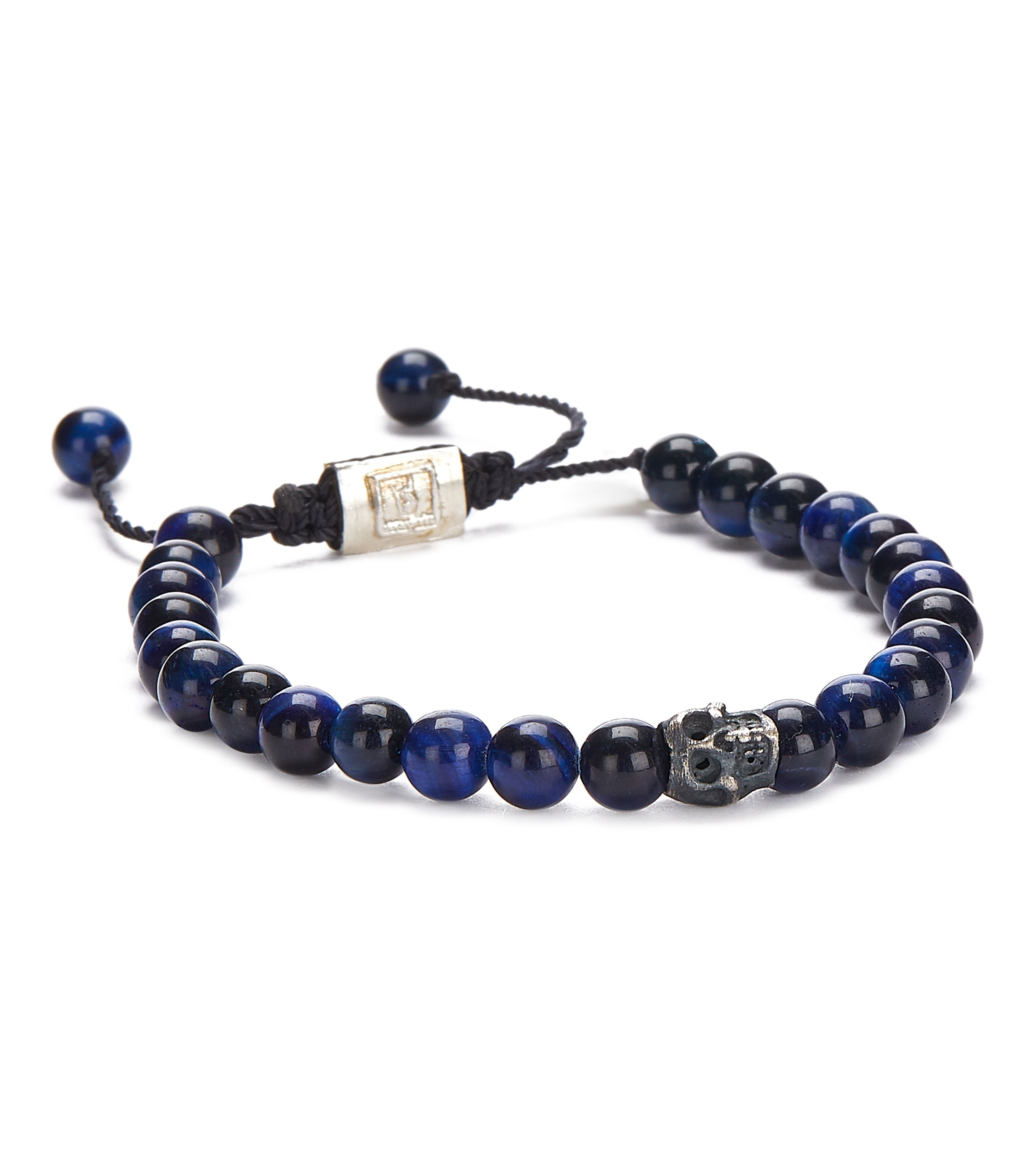 Brazalete Craneo con Ojo de Tigre Azul Hombre