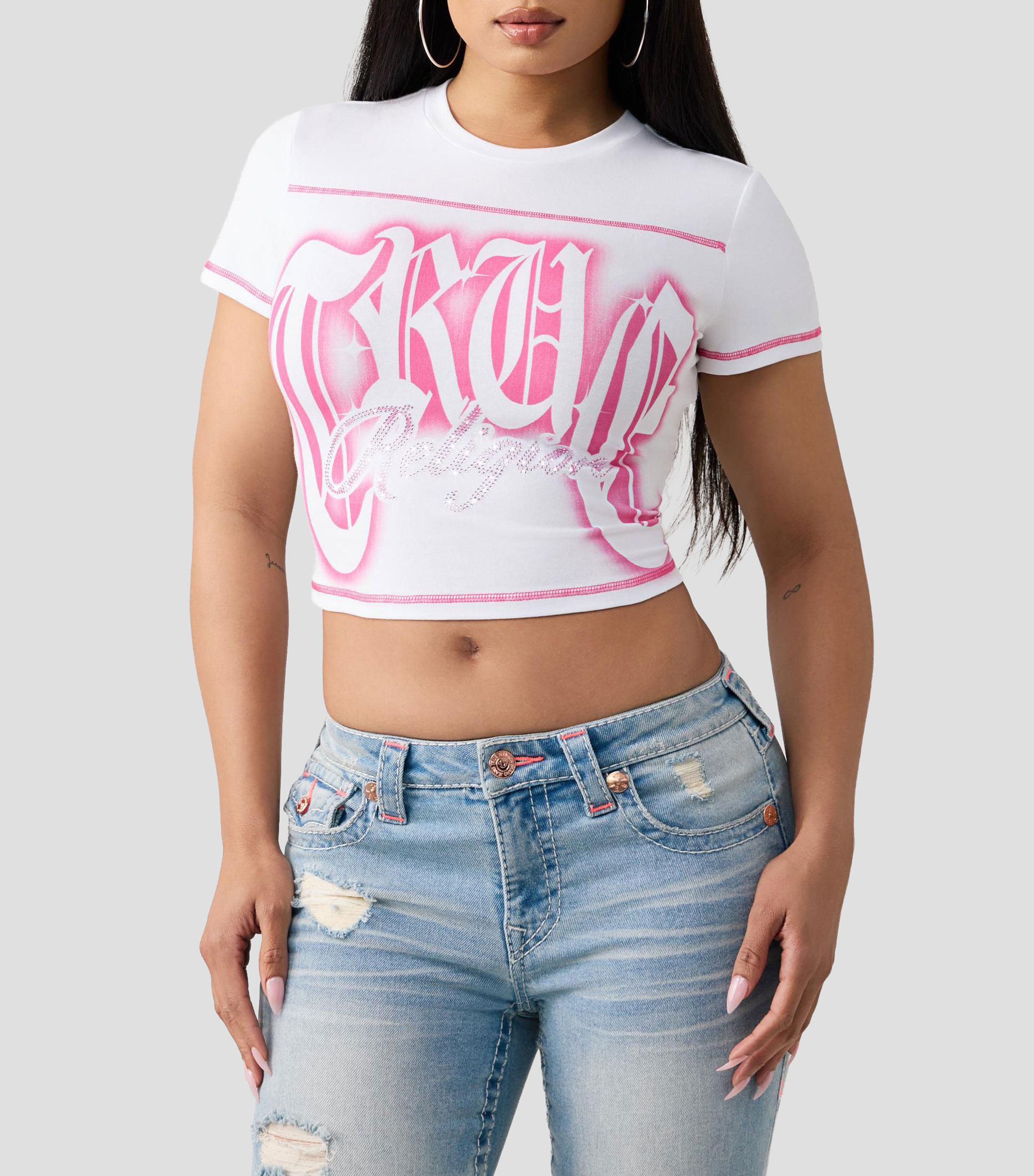 Playera cuello redondo manga corta estampada Mujer