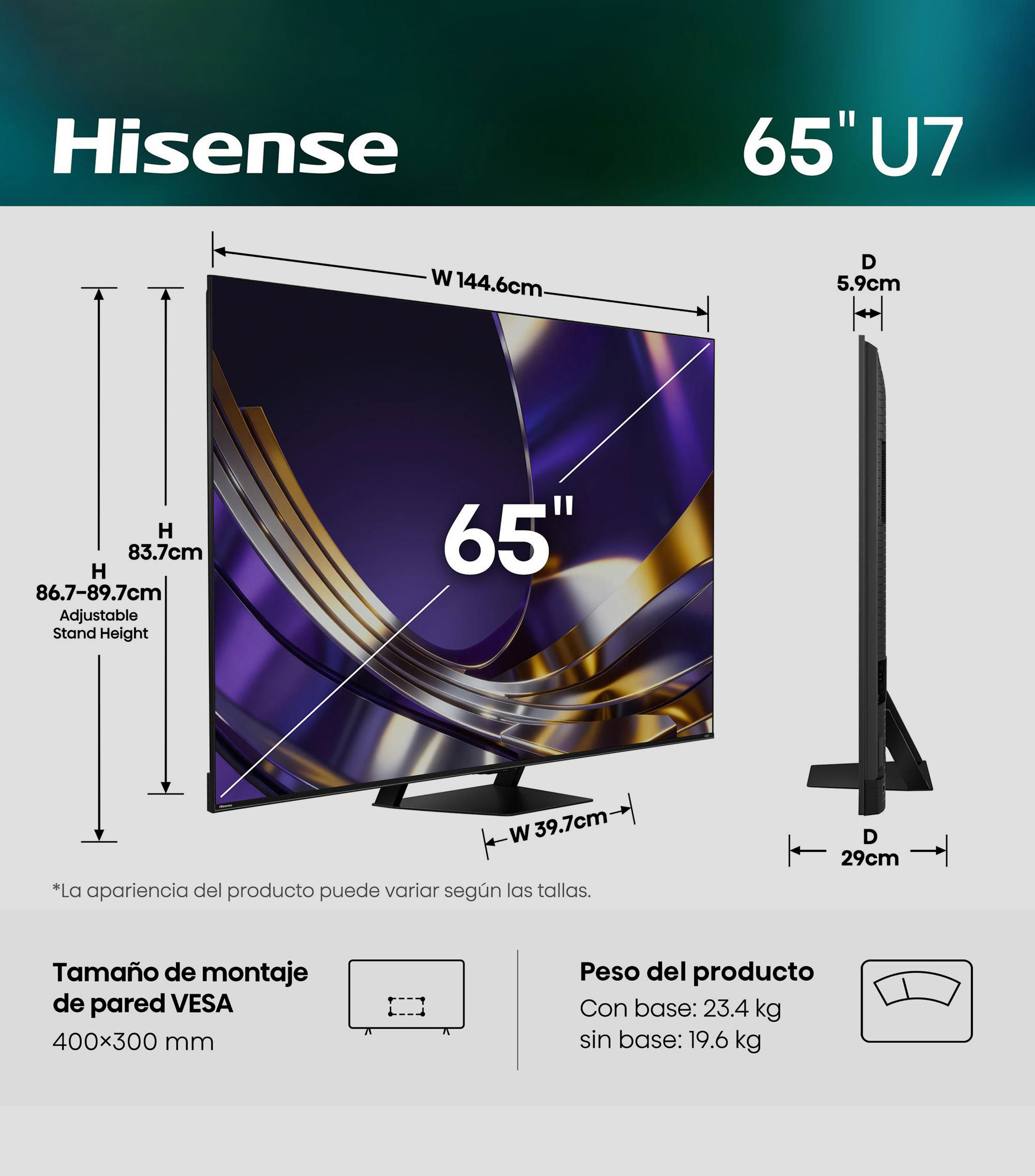Pantalla 65 Pulgadas Plana MiniLED 4K 65U7SG Google