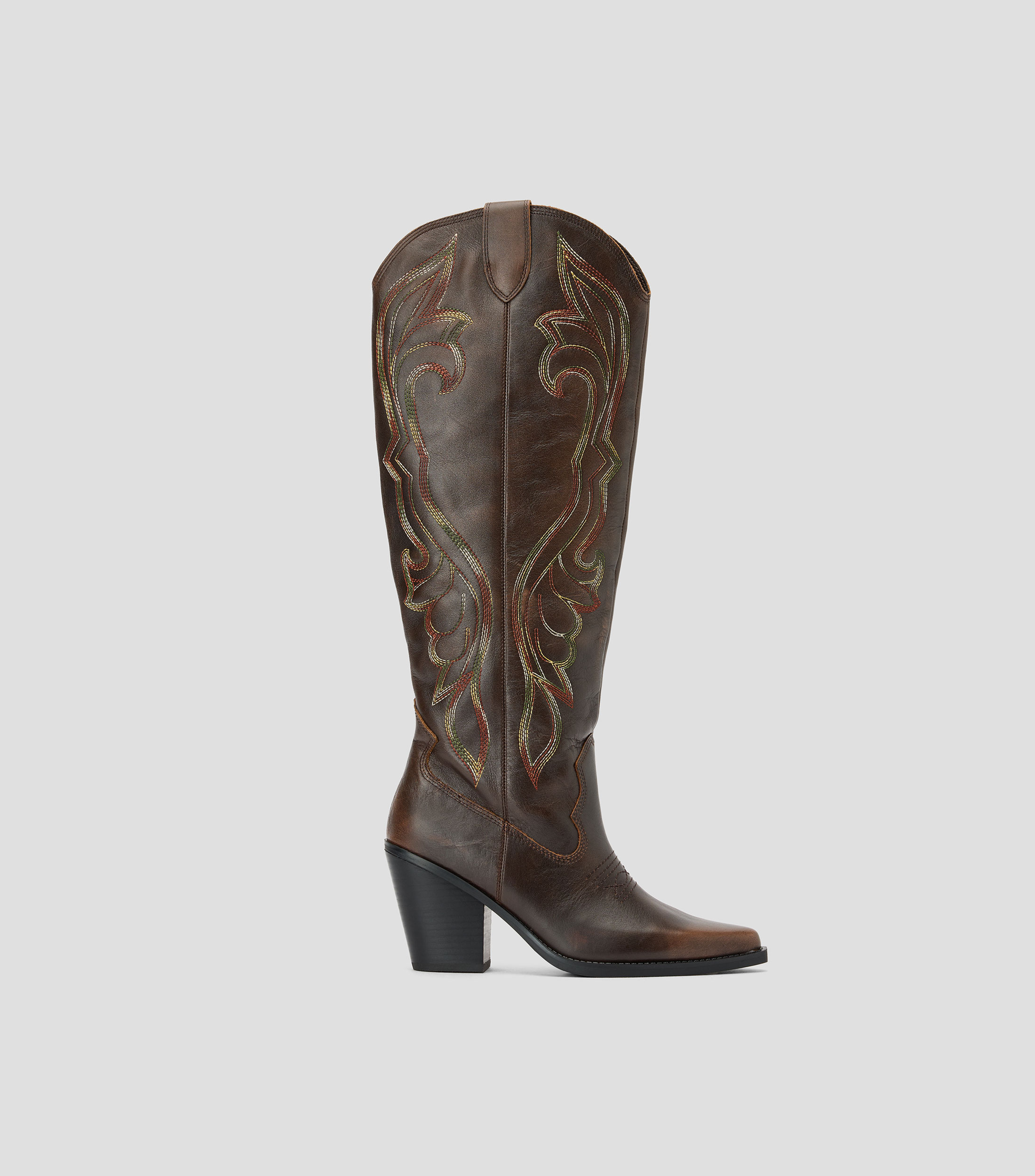 Botas vaqueras largas Revolve en piel con tacón alto de media luna Mujer