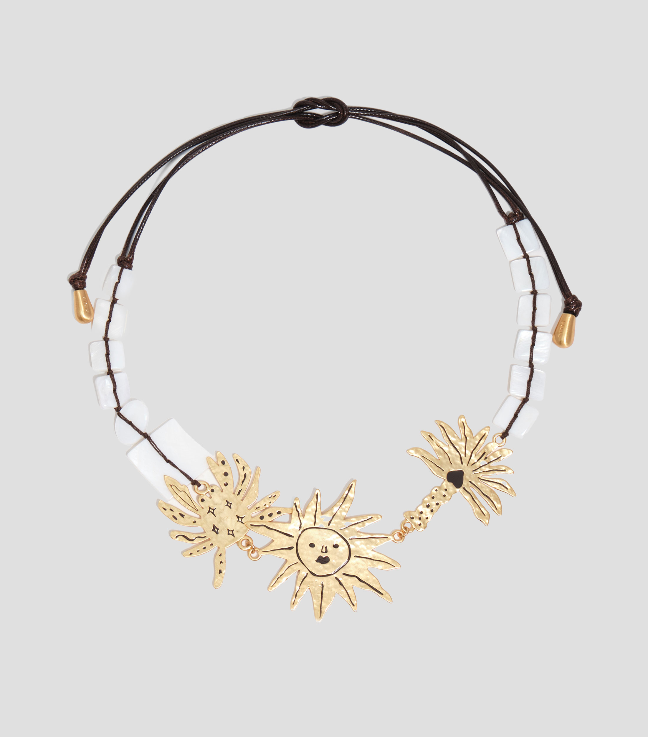 Collar sol y animales dorado cepillado Mujer