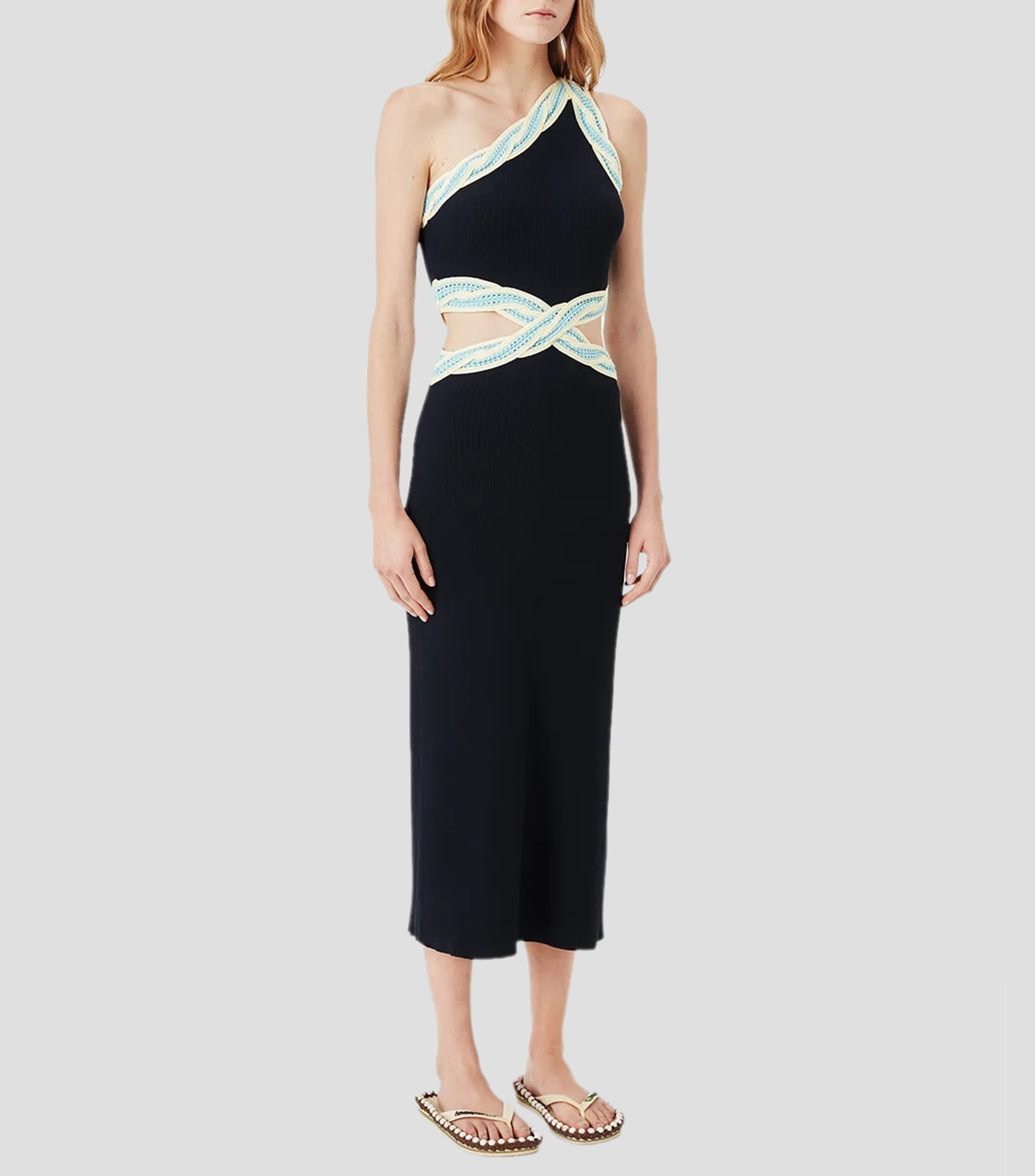 Vestido midi liso con detalle decorativo Mujer