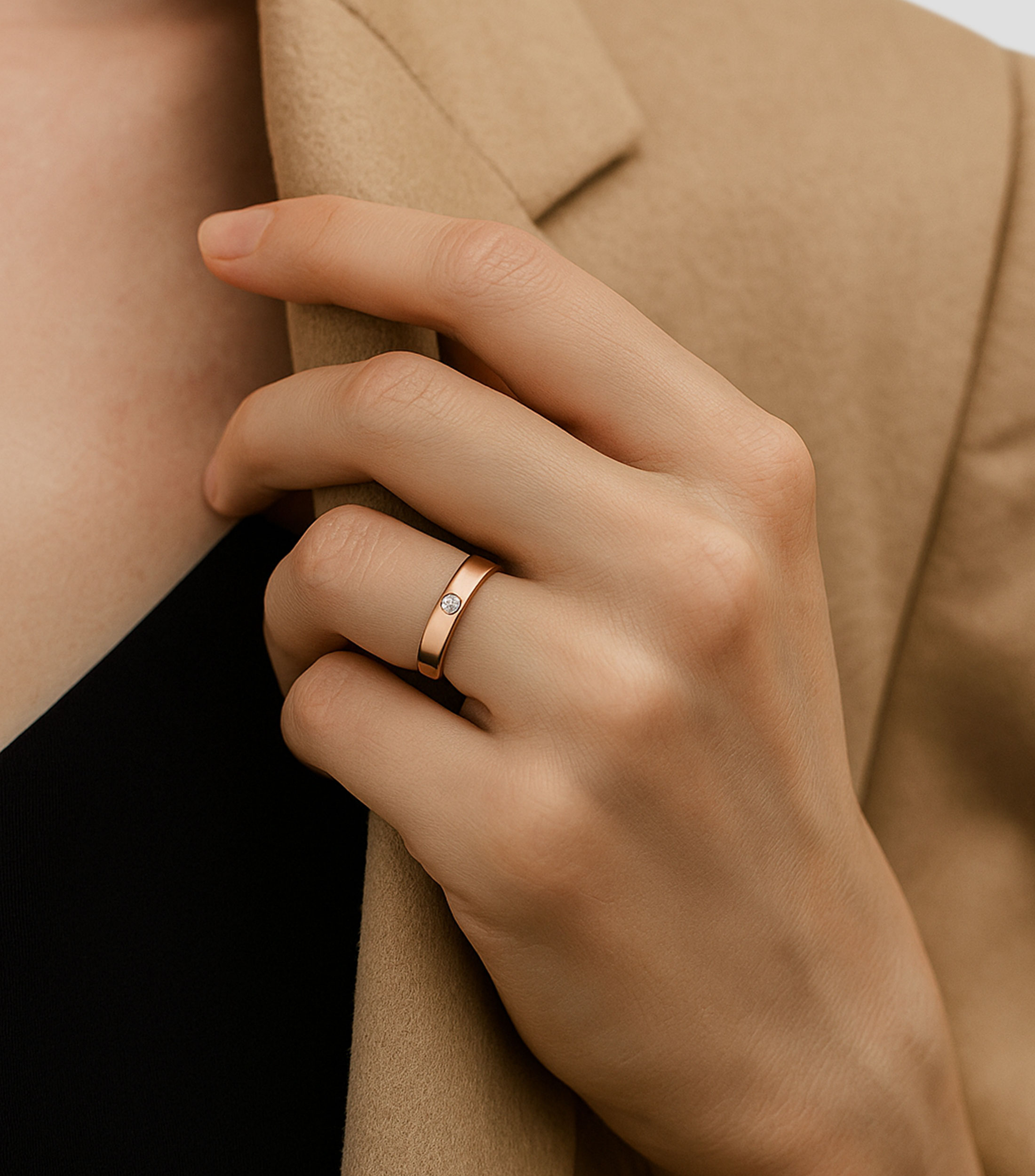 Anillo Solitario en oro rosa de 18 Kts Talla 13 Mujer