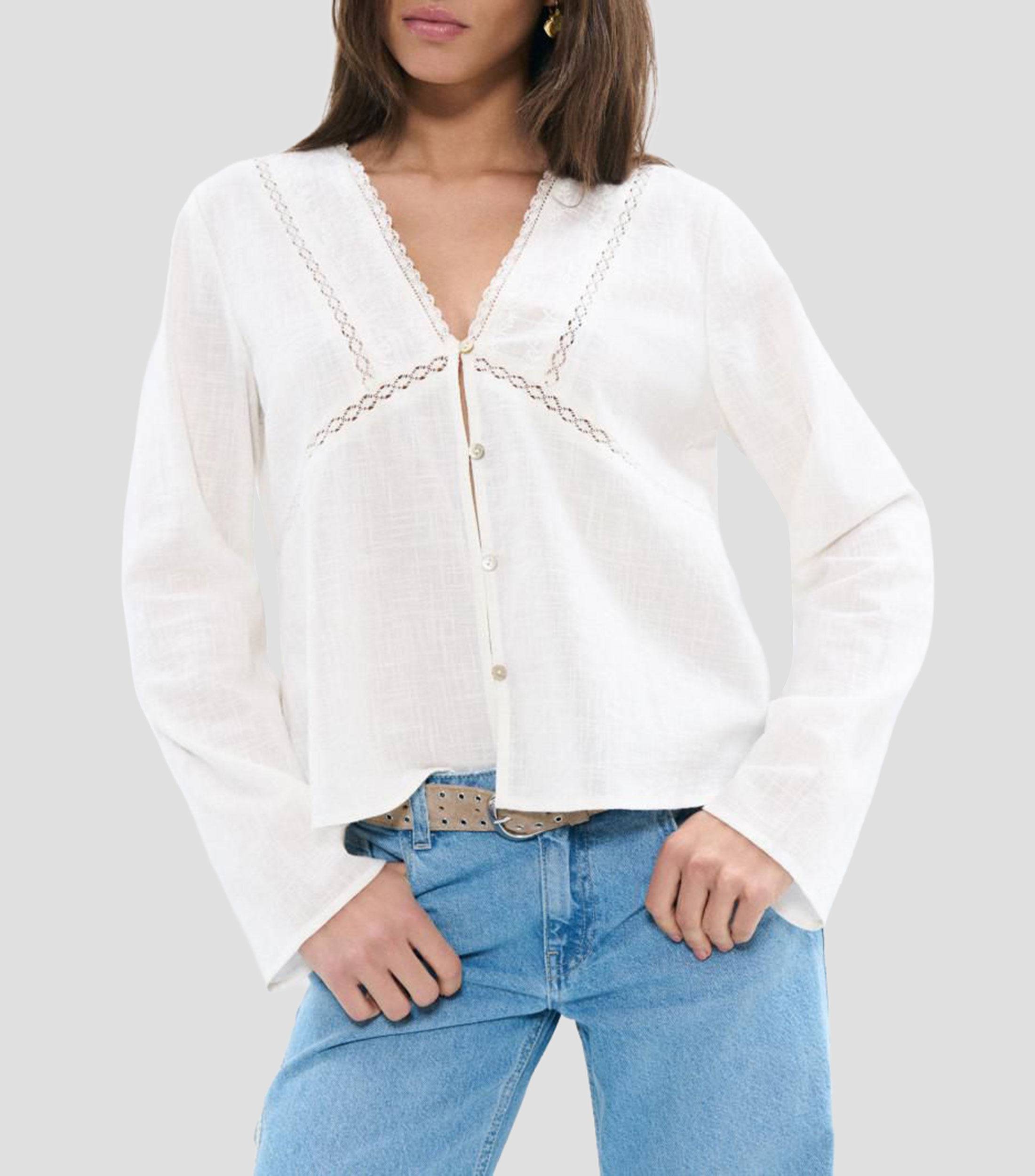 Blusa lisa manga larga Mujer