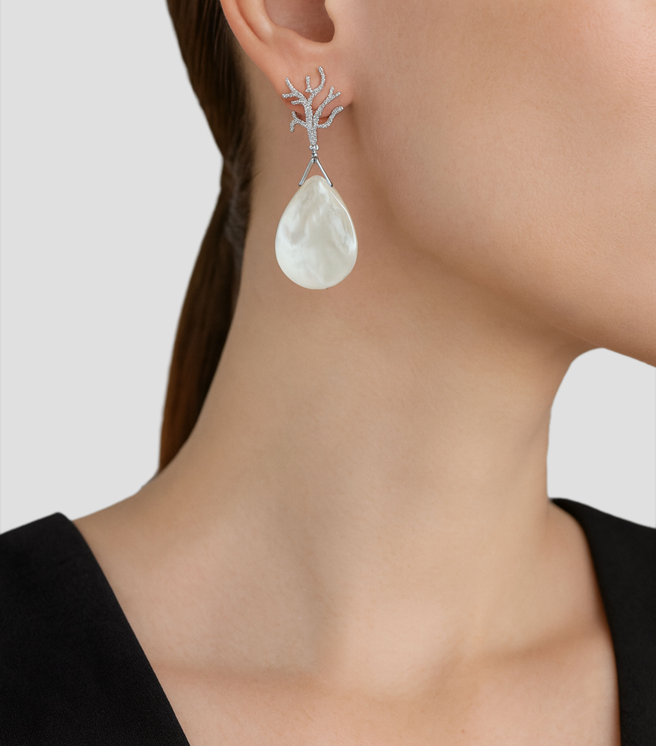 Aretes en plata coral y madre perla Mujer
