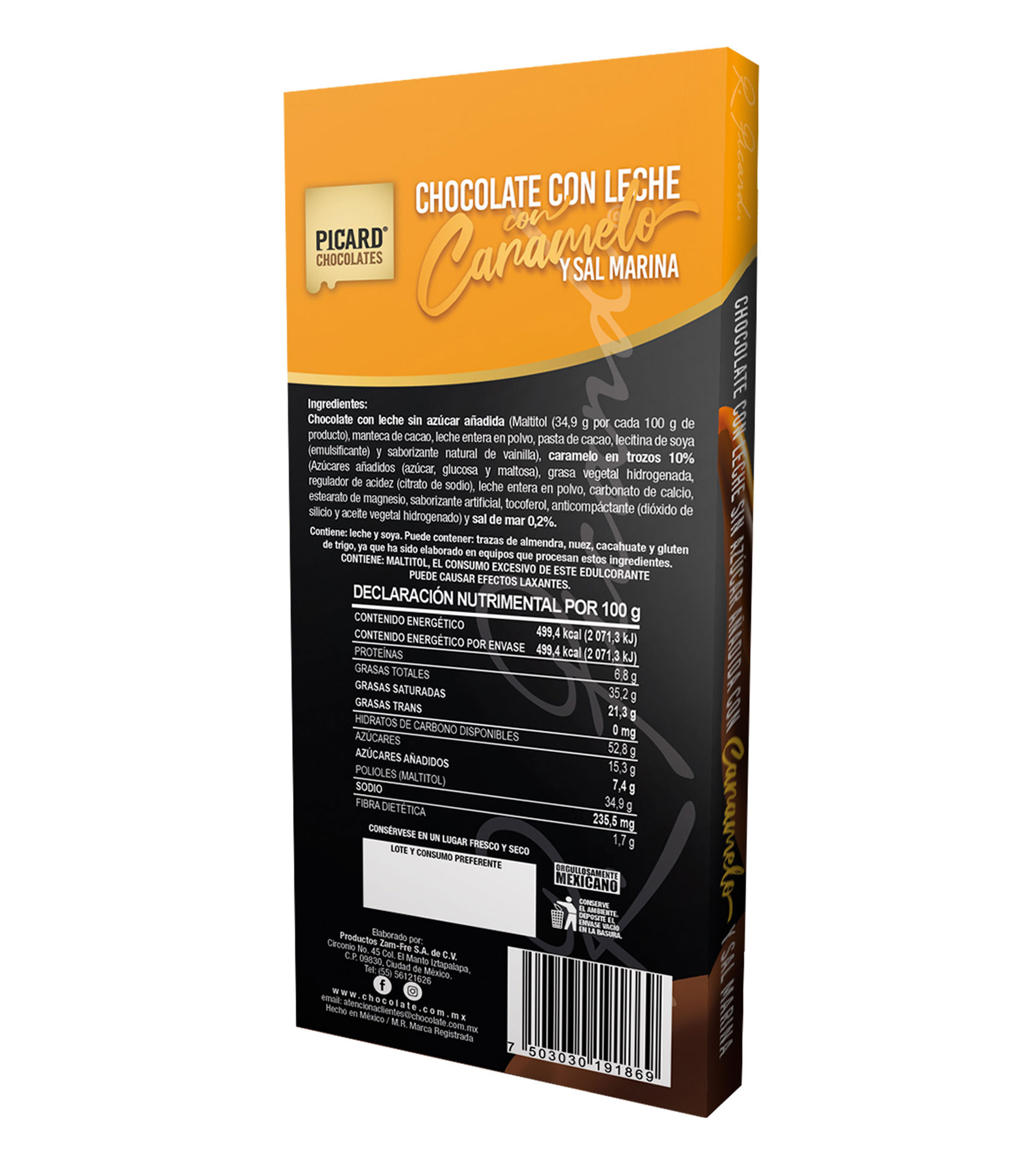 Barra de Chocolate con leche, caramelo y sal, 100 gr