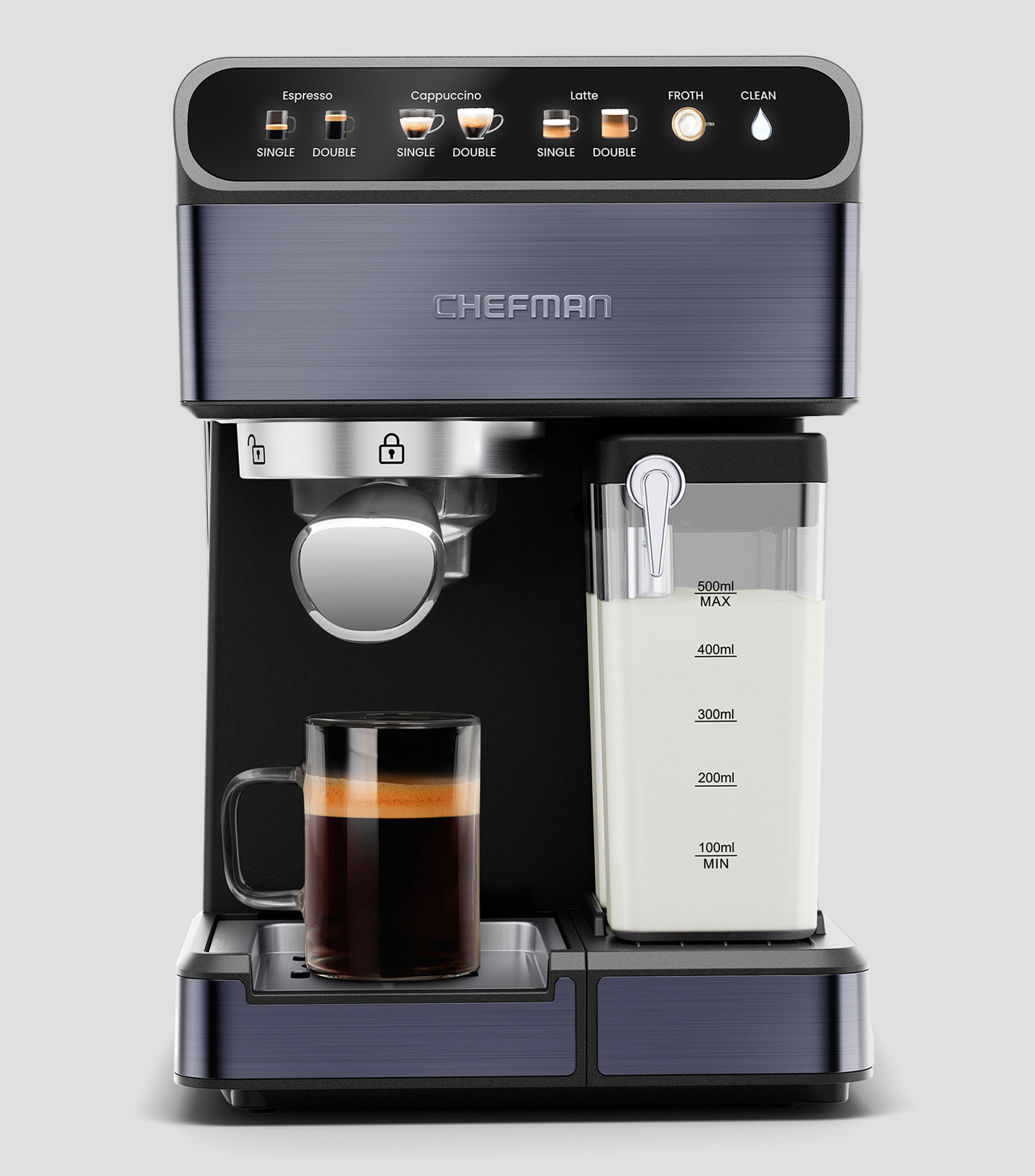 Cafetera espresso Barista Pro Plus para 7 Tazas, Negro, Acero Inoxidable