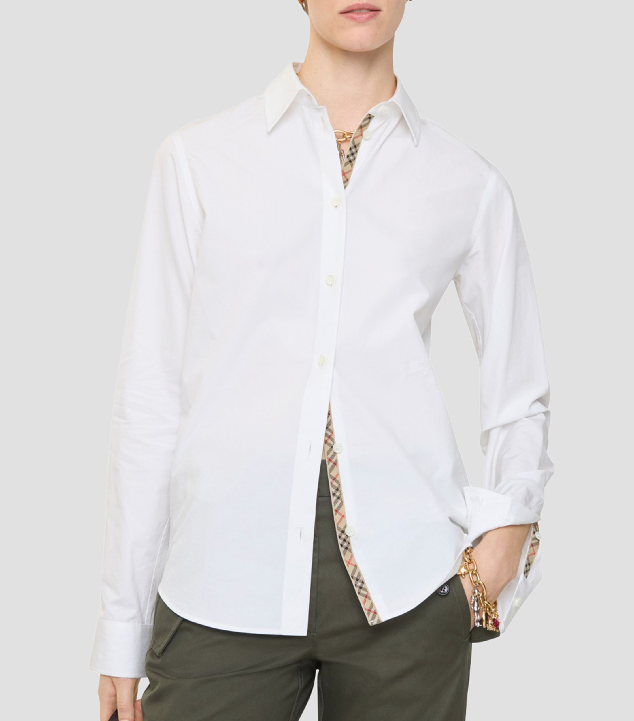 Camisa de vestir lisa con manga larga Mujer