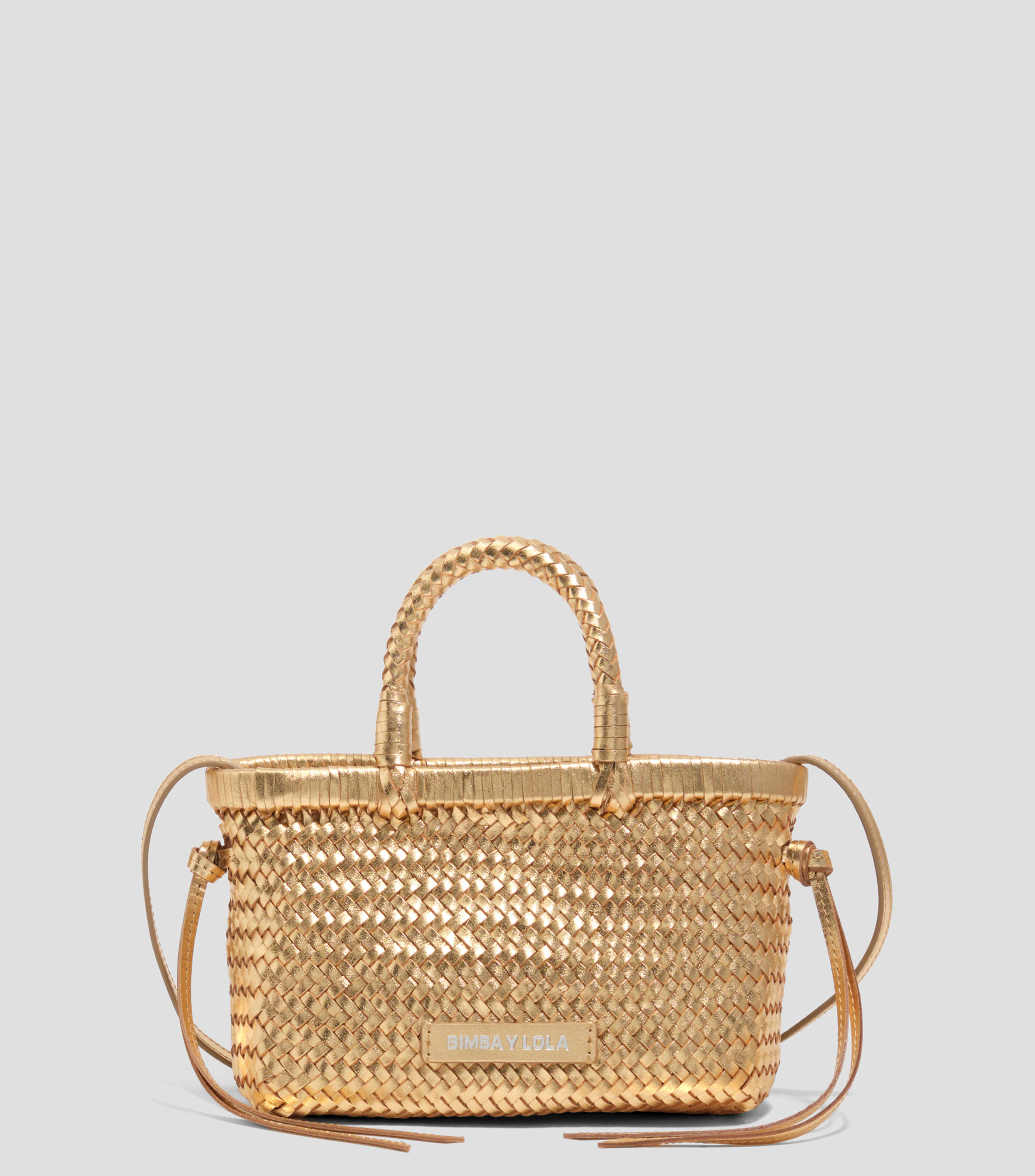 Bolsa mini trenzado piel dorado Mujer
