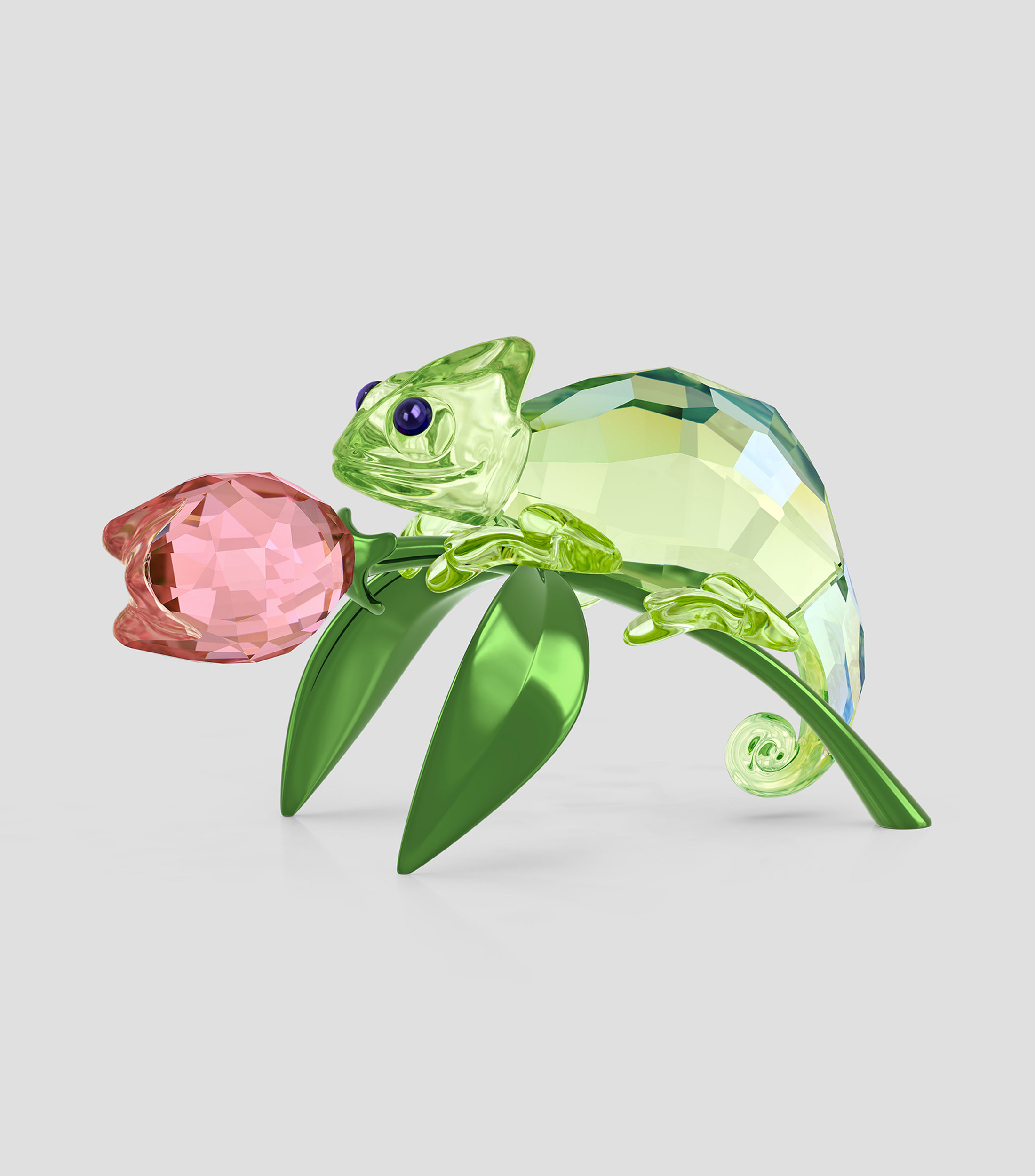 Figura Decorativa Camaleón y Tulipán en Cristal