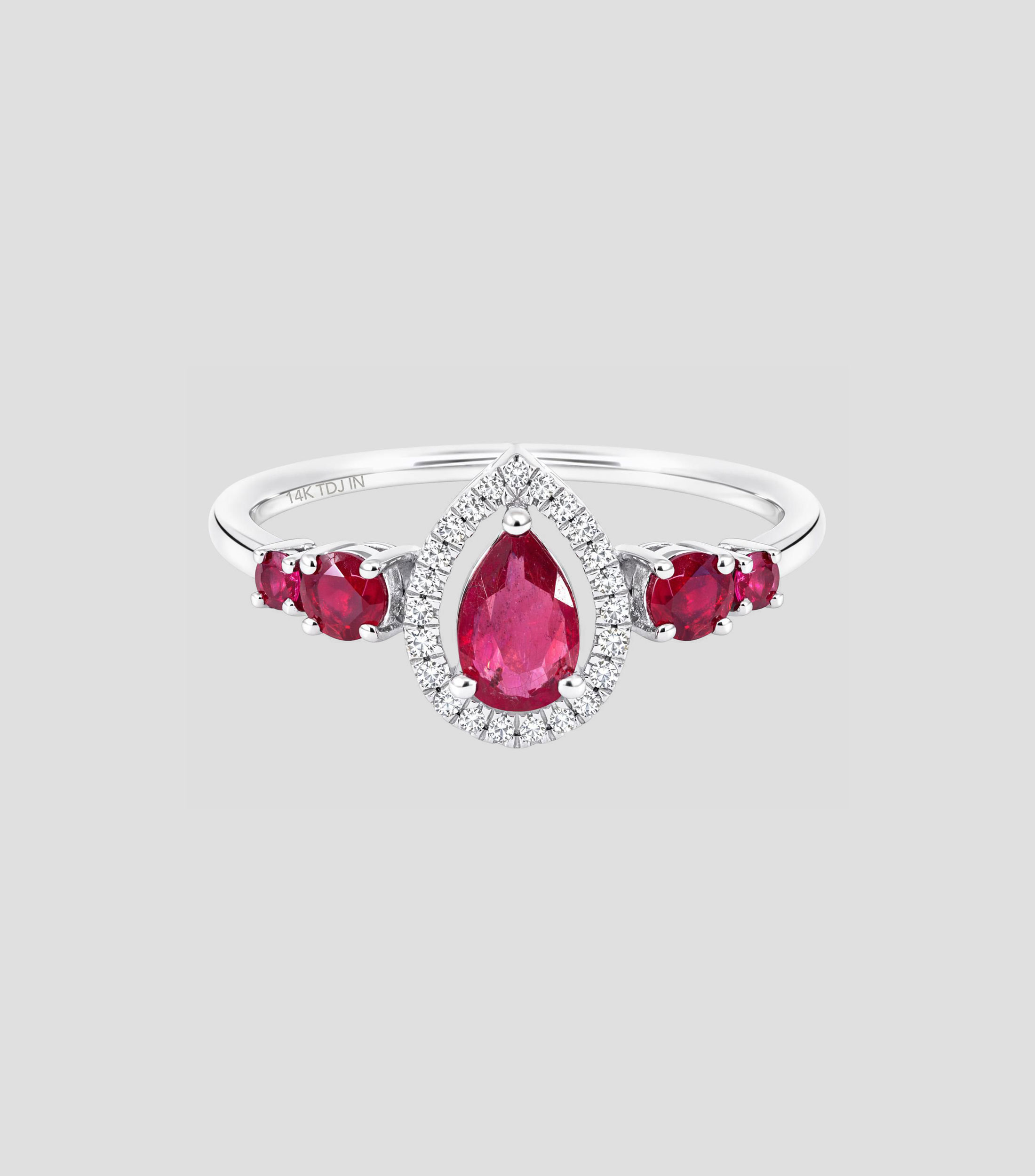 Anillo en Oro blanco de 14 Kilates con diamantes y rubí Mujer