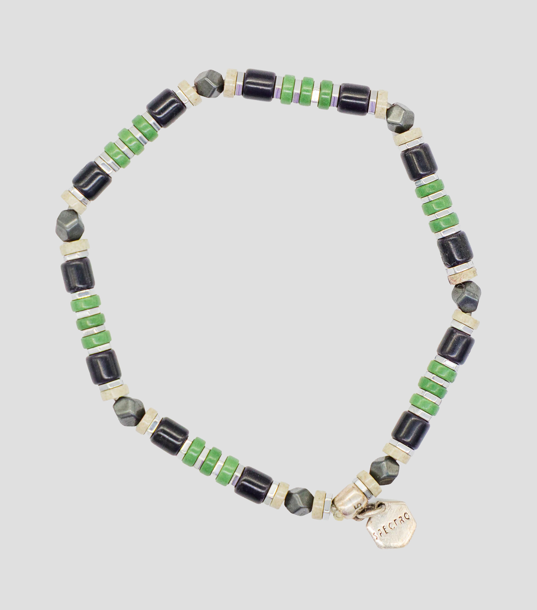 Pulsera en plata 925 verde con cuentas geométricas Hombre