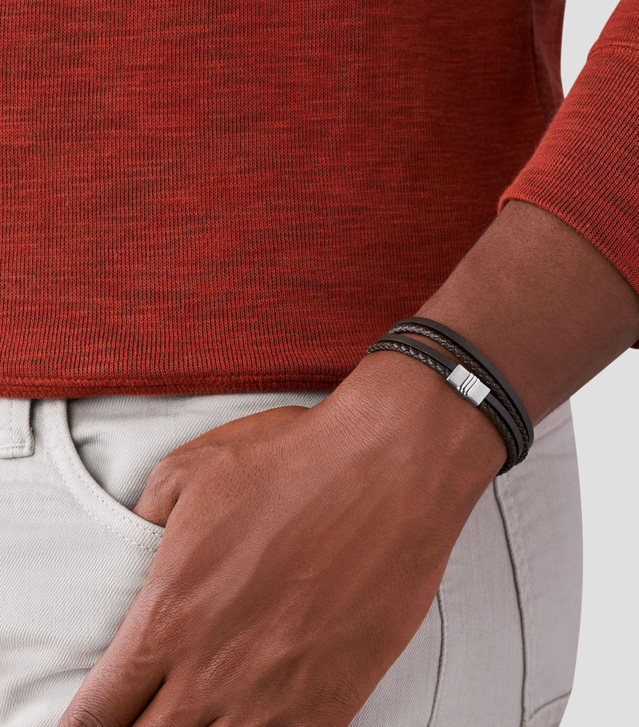 Pulsera de doble vuelta en piel Hombre