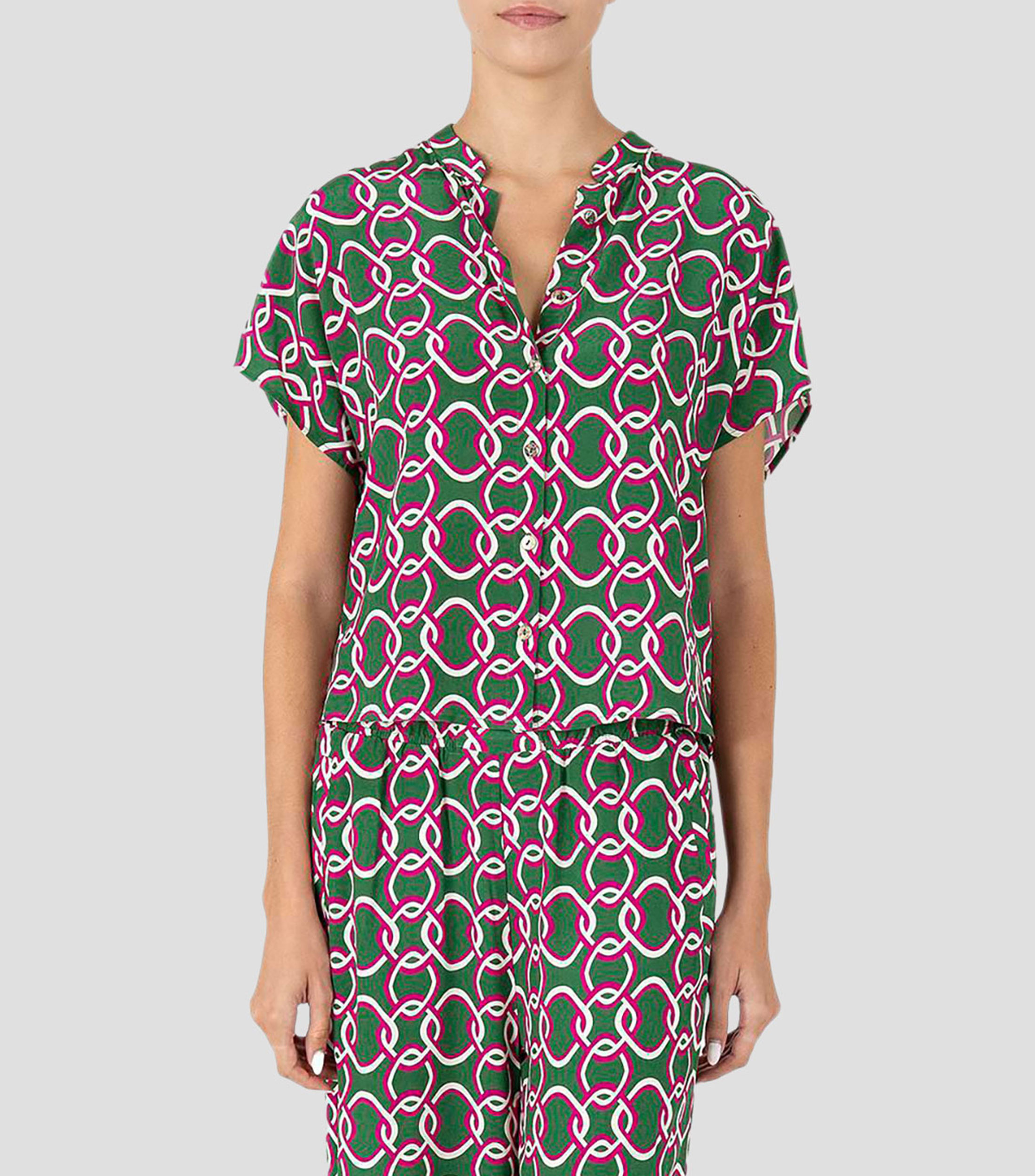 Camisa de playa estampada cuello mao de manga corta Lagoa Mujer
