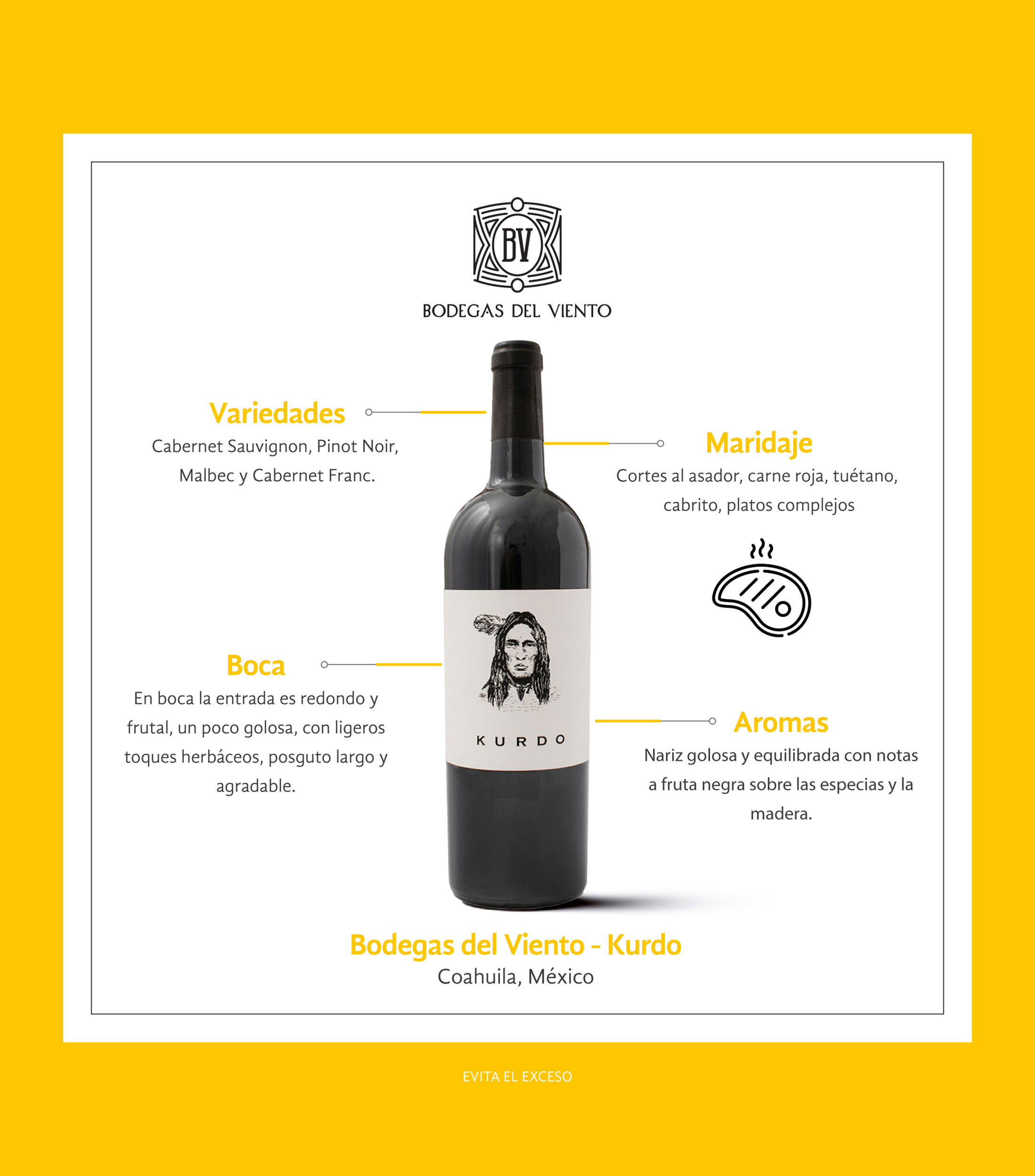 Vino tinto Cabernet Sauvignon Kurdo, México, 750 ml