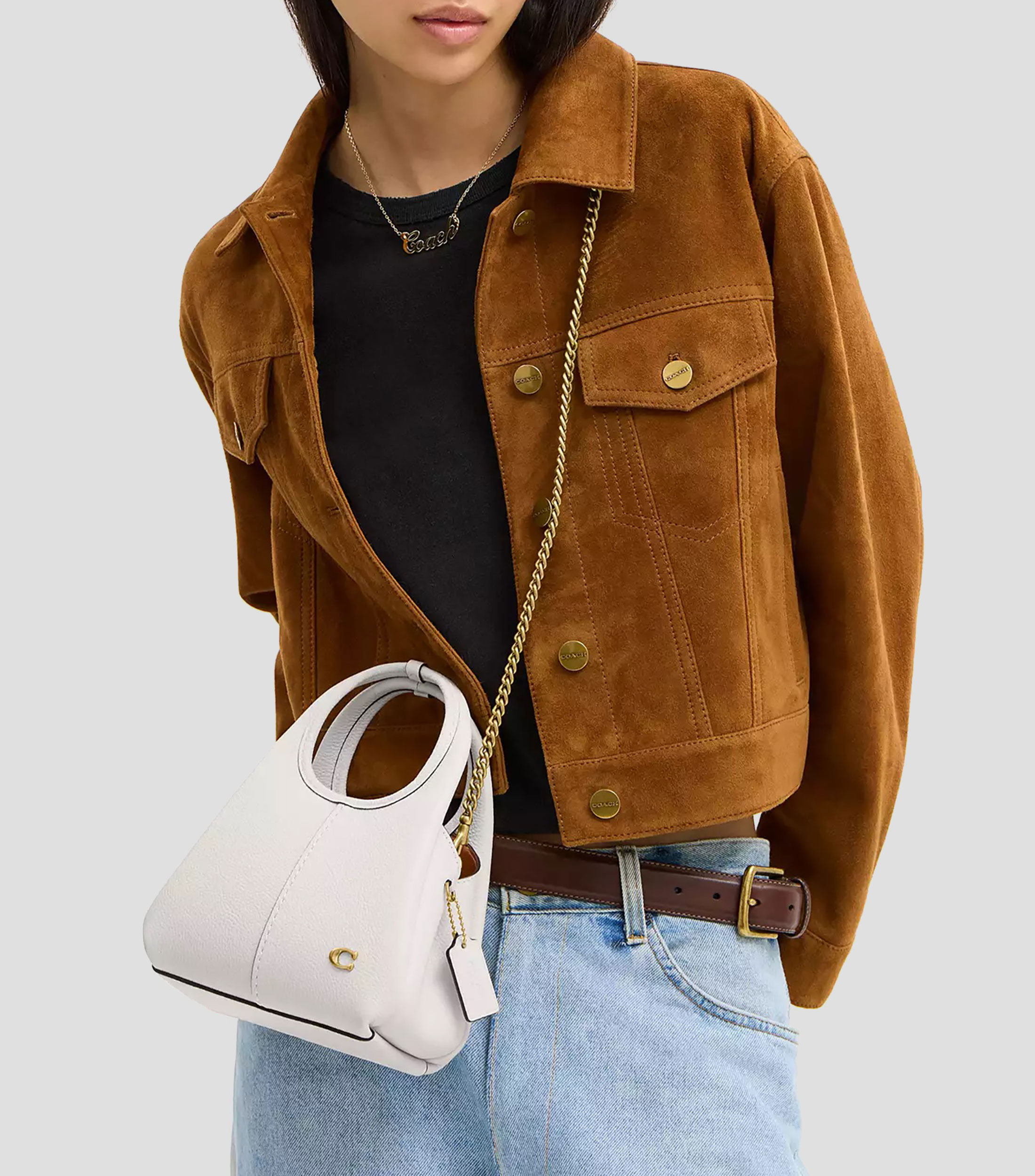 Bolsa Shoulder en cuero de vaca granulada Mujer