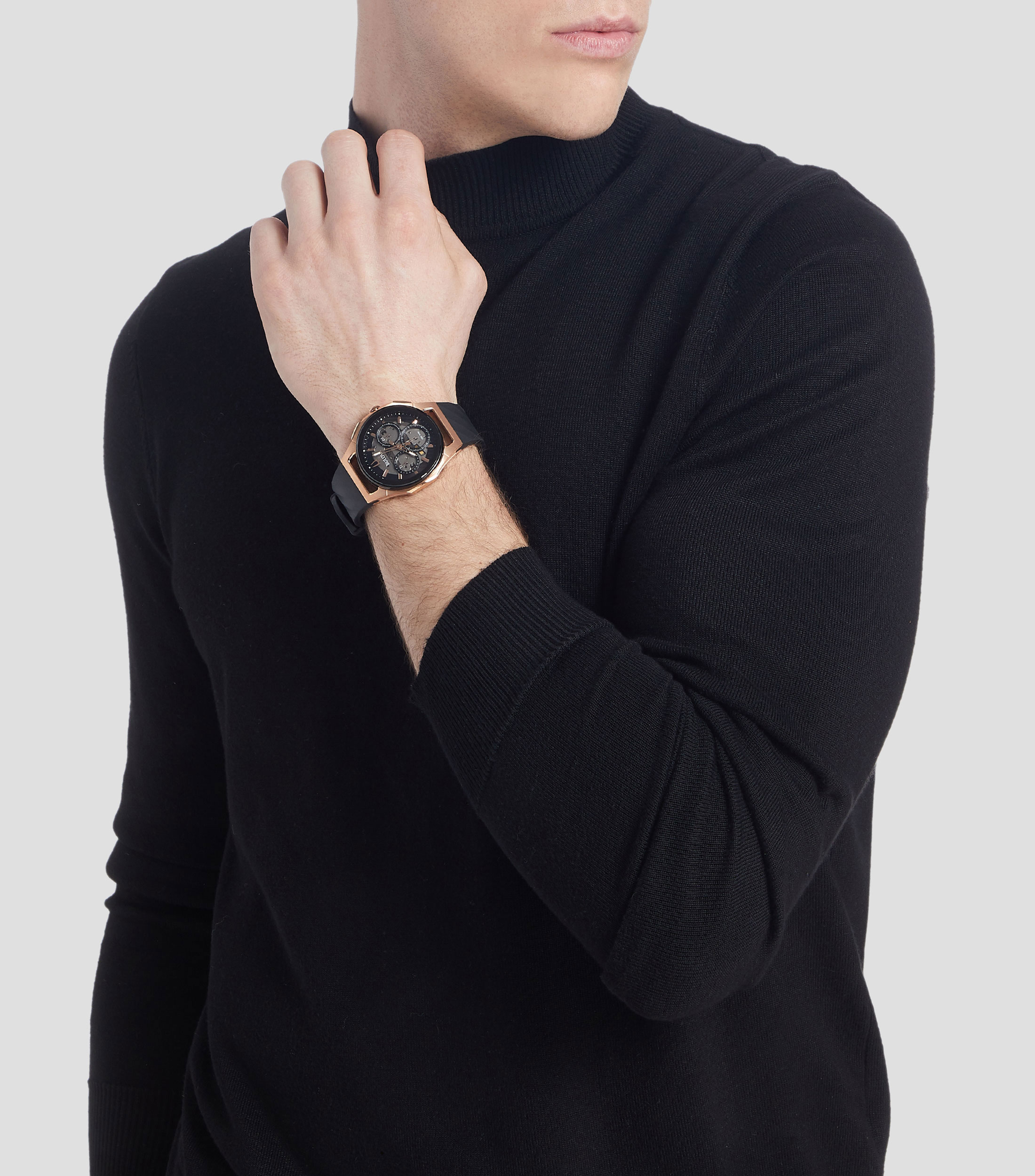 Reloj para Hombre Curv Casual, Oro rosa, Negro