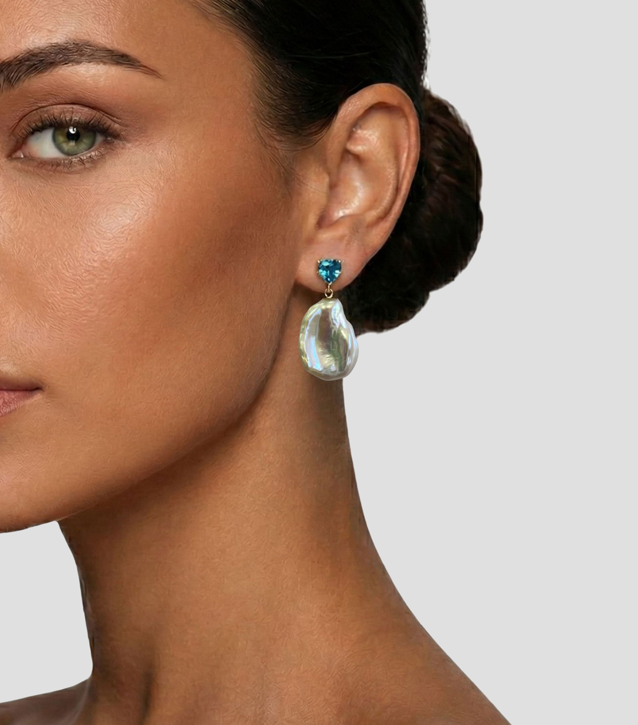 Aretes en oro amarillo de 14 Kilates con topacio y perla cultivada Mujer