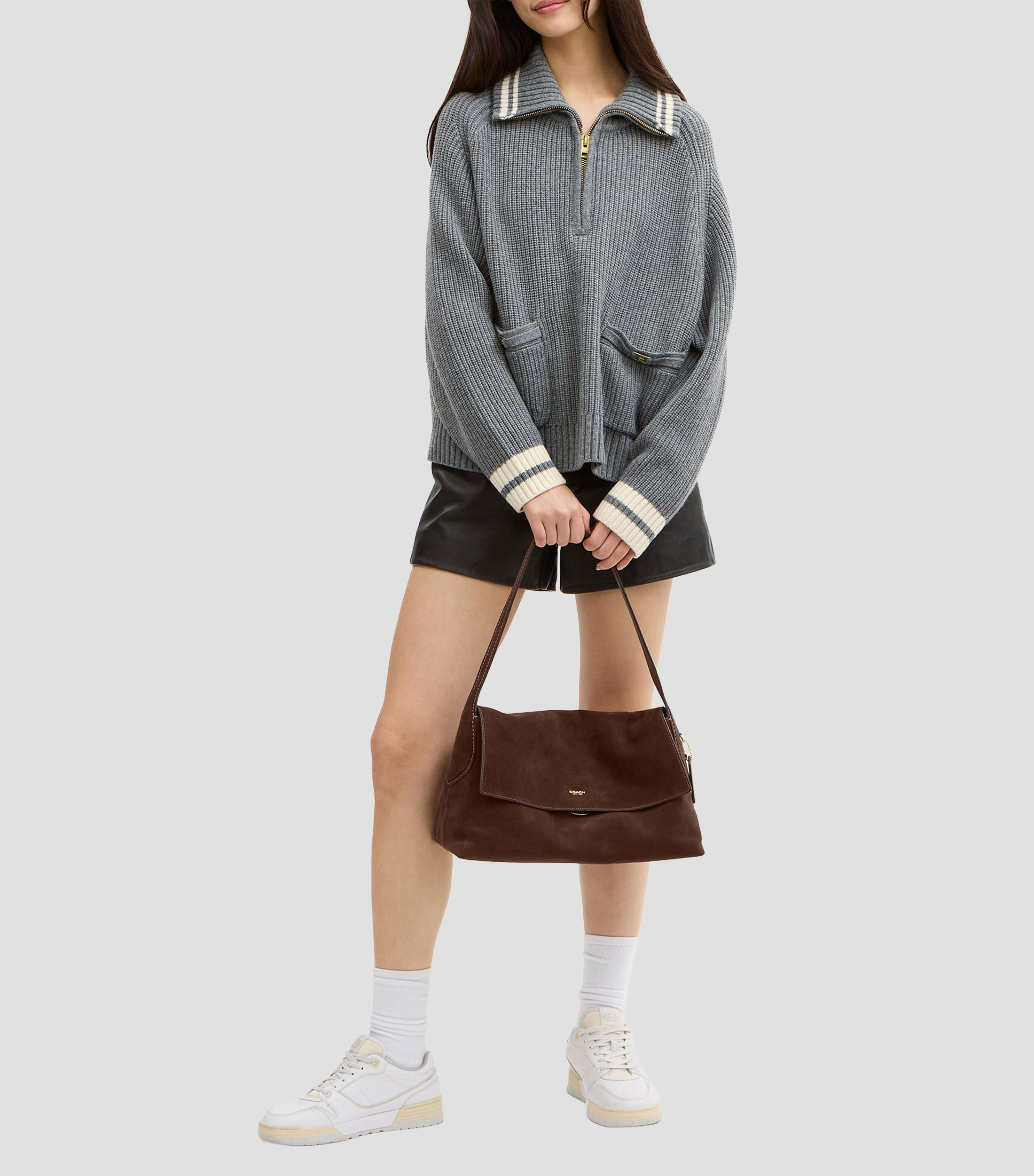 Bolsa en piel shoulder sólido Mujer