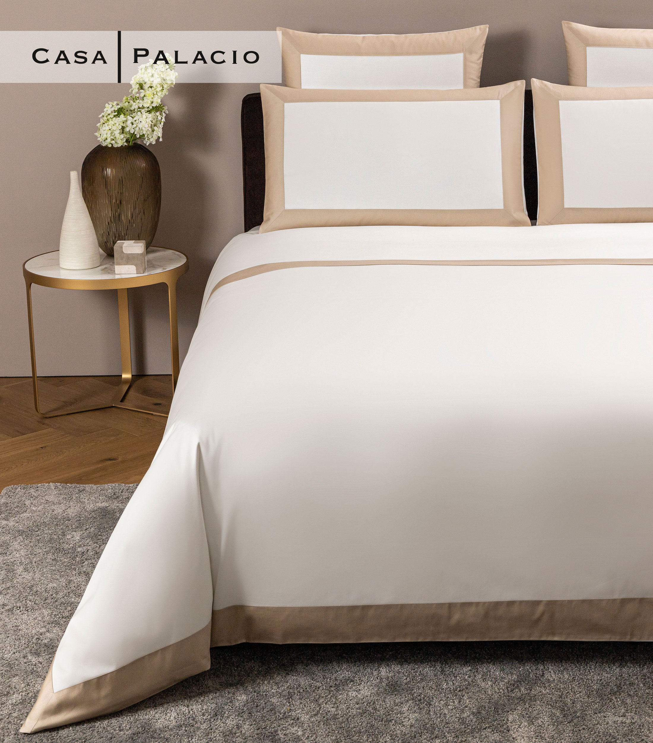 Funda para Duvet King Size de algodón Bold Blanco con beige