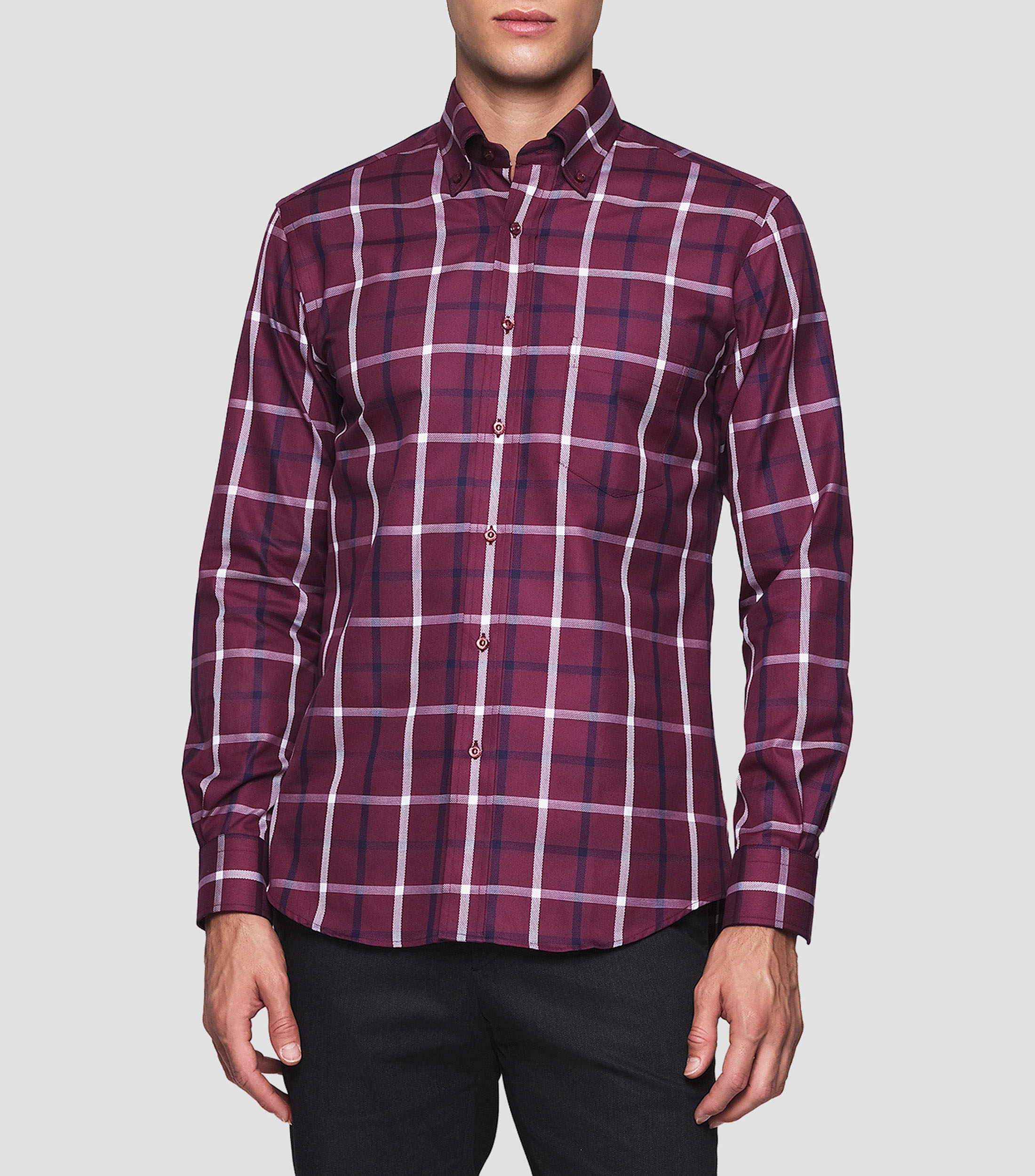 Camisa con cuadros manga larga Hombre